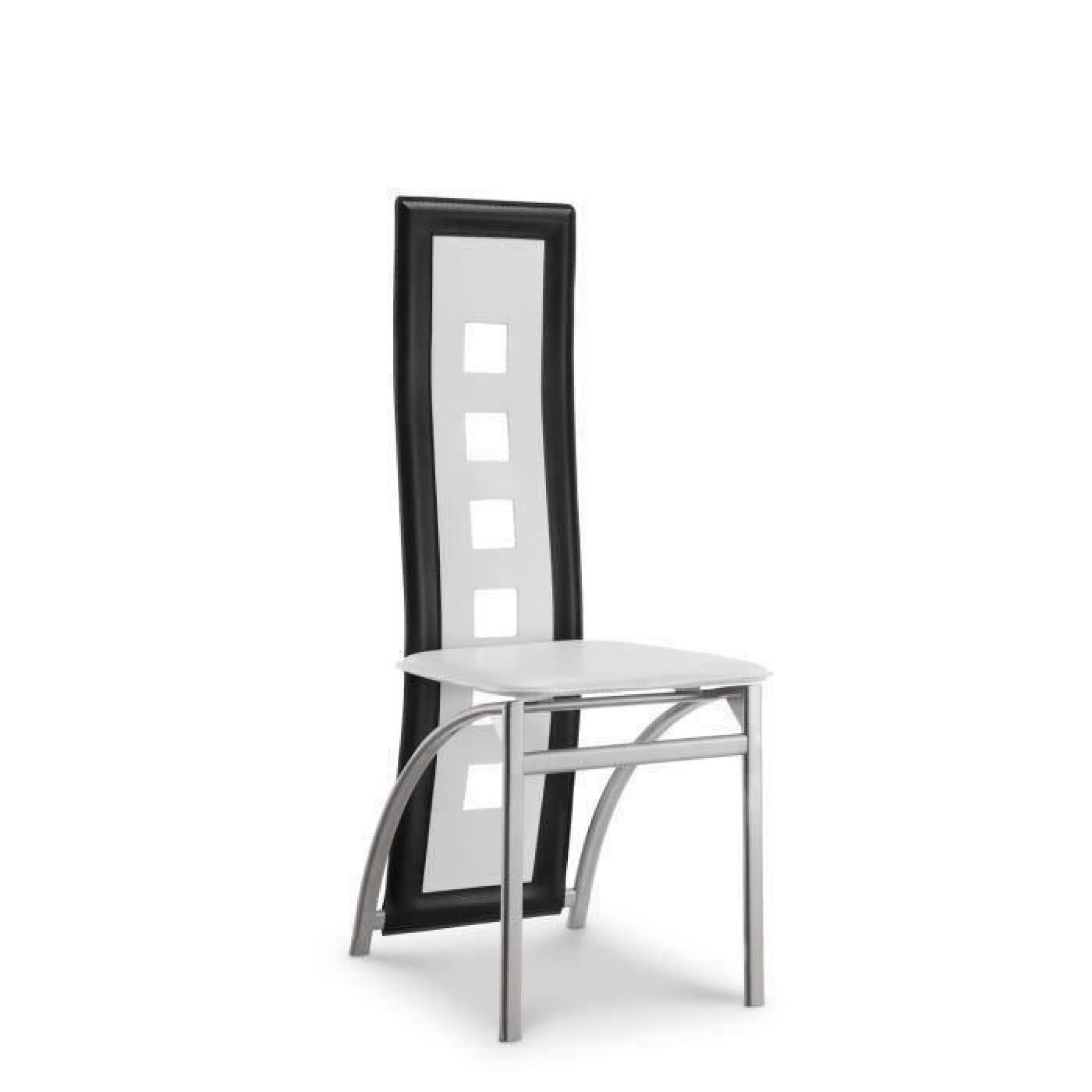 EIFFEL lot de 8 chaises de salle à manger noires et blanches  simili et aluminium - Design pas cher