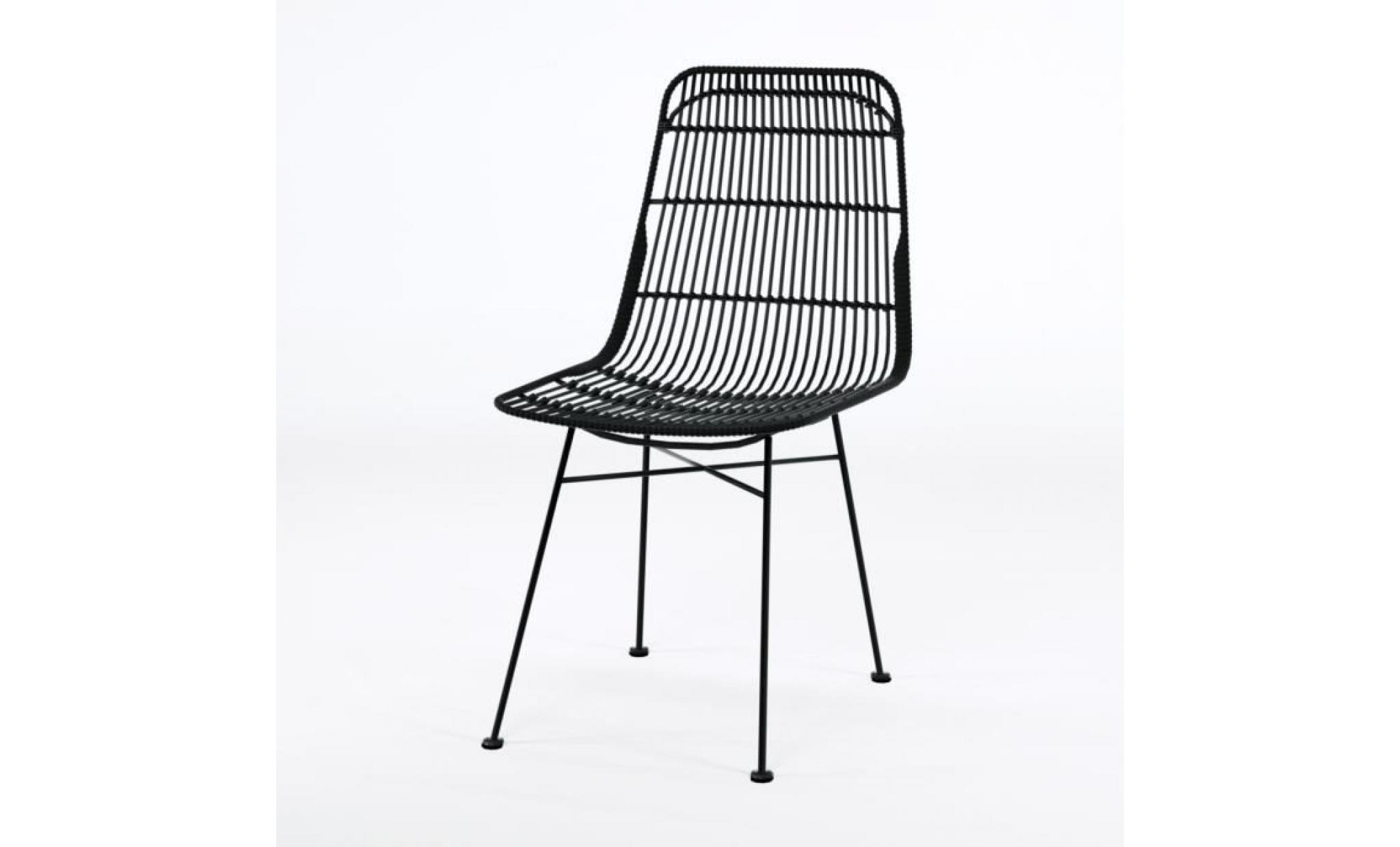 elia lot de 2 chaises en rotin noir   pieds en métal   ethnique   l 44 x p 40 cm pas cher