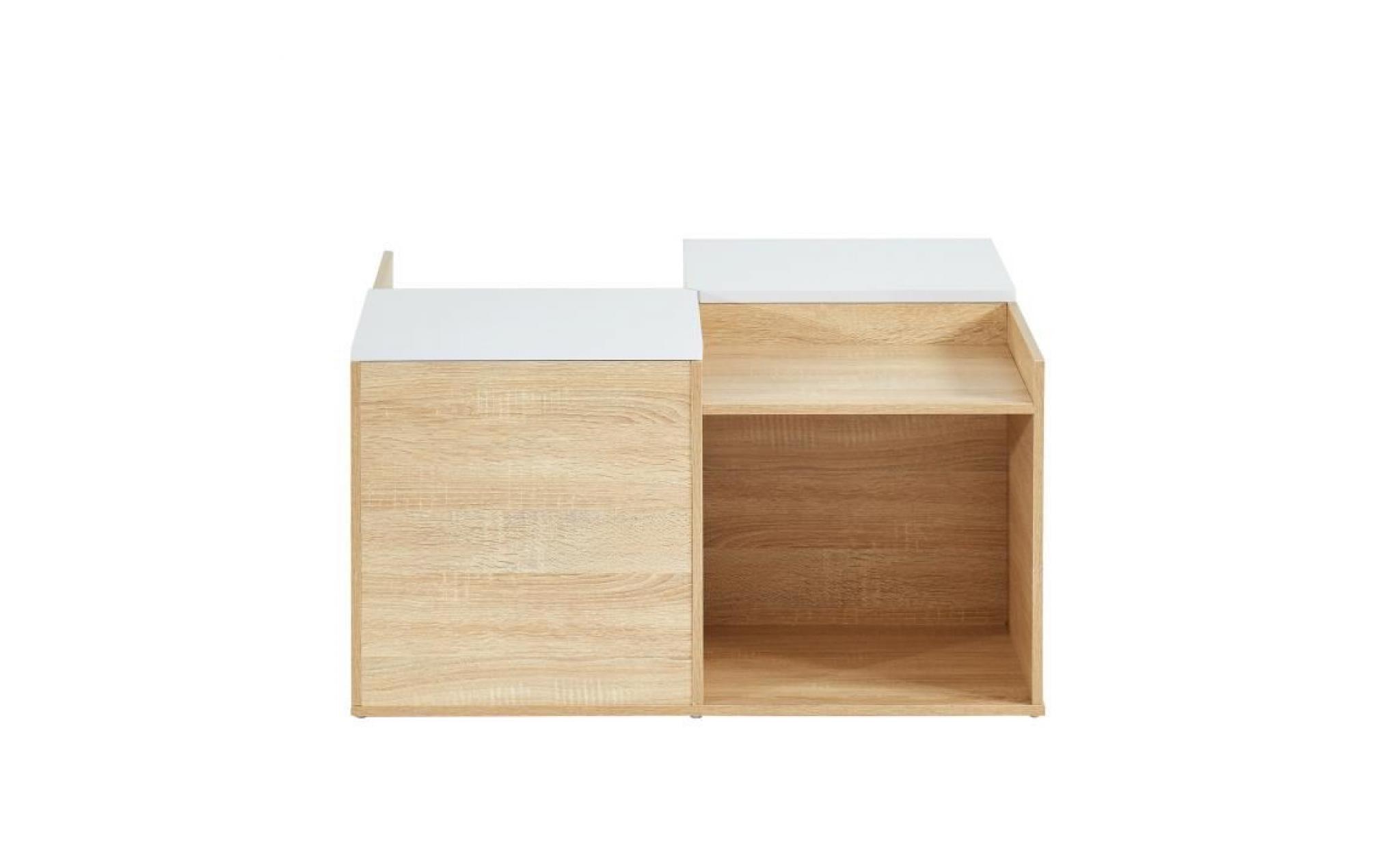 elina table basse style scandinave blanc et effet bois   l 80 x l 70 cm pas cher