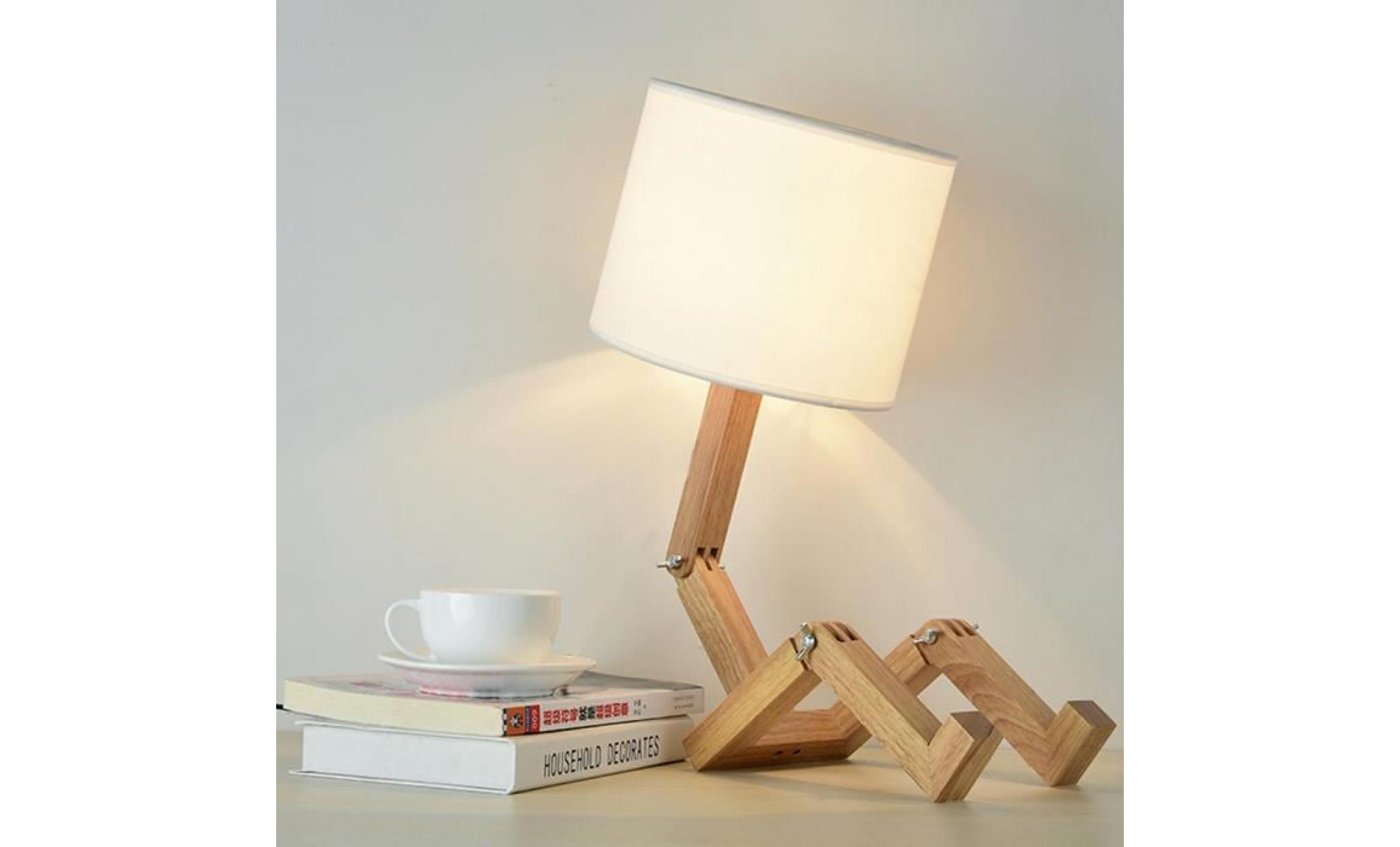 elinkume creative robot lampe de bureau, réglable peut mettre des livres bois lampe de chevet avec tissu abat jour e27 vis pas cher