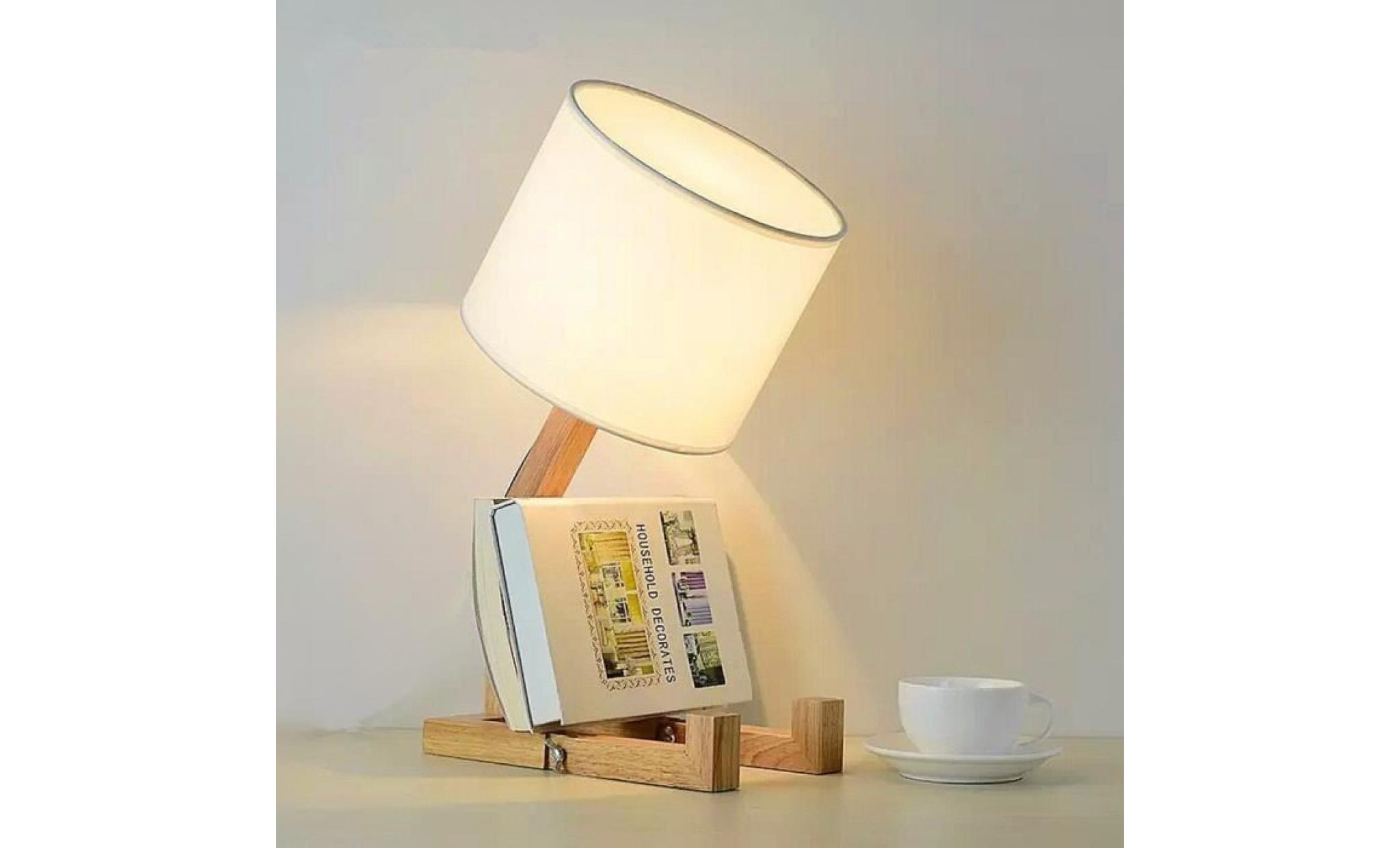 elinkume creative robot lampe de bureau, réglable peut mettre des livres bois lampe de chevet avec tissu abat jour e27 vis pas cher
