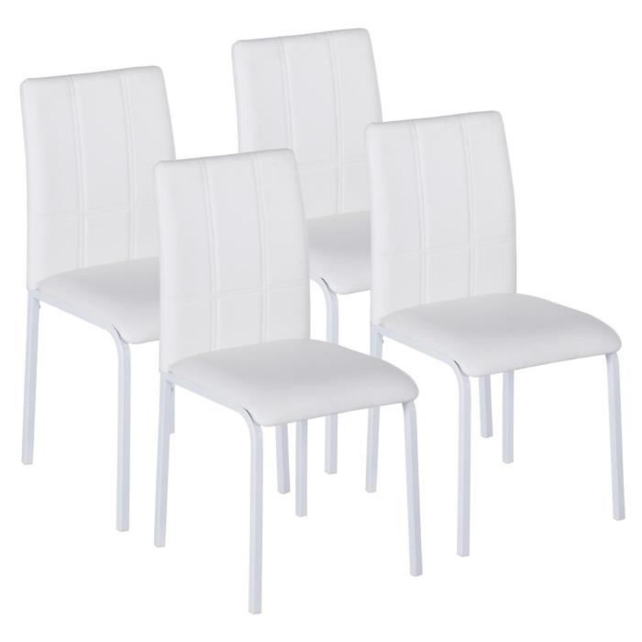 EMILY Lot de 4 chaises de salle à manger en simili blanc
