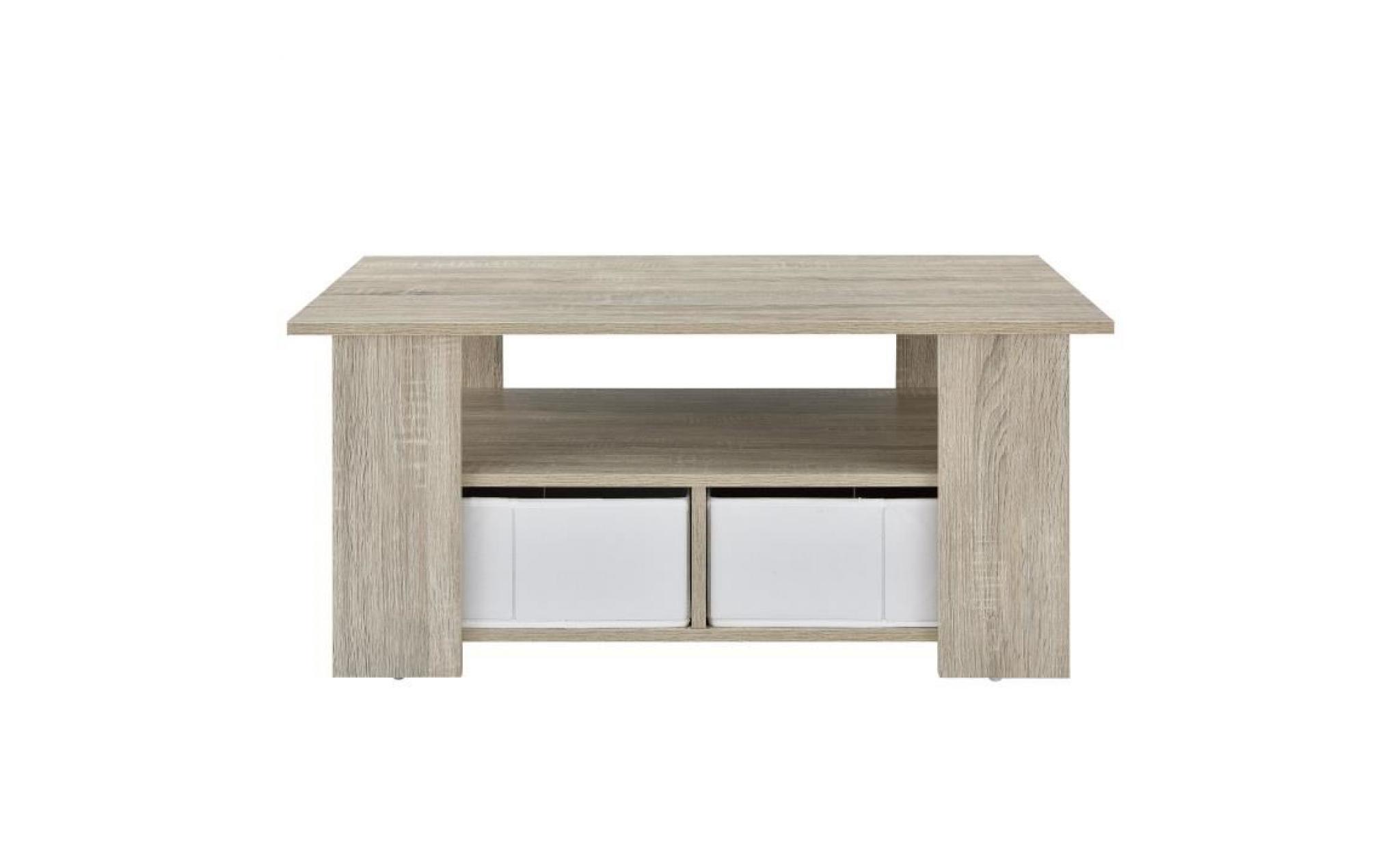 en.casa table de salon (90 x 50 x 41 cm) en plaqué (chêne) boîtes de rangement (blanc   façon lin) avec étagère et boîtes de rang...