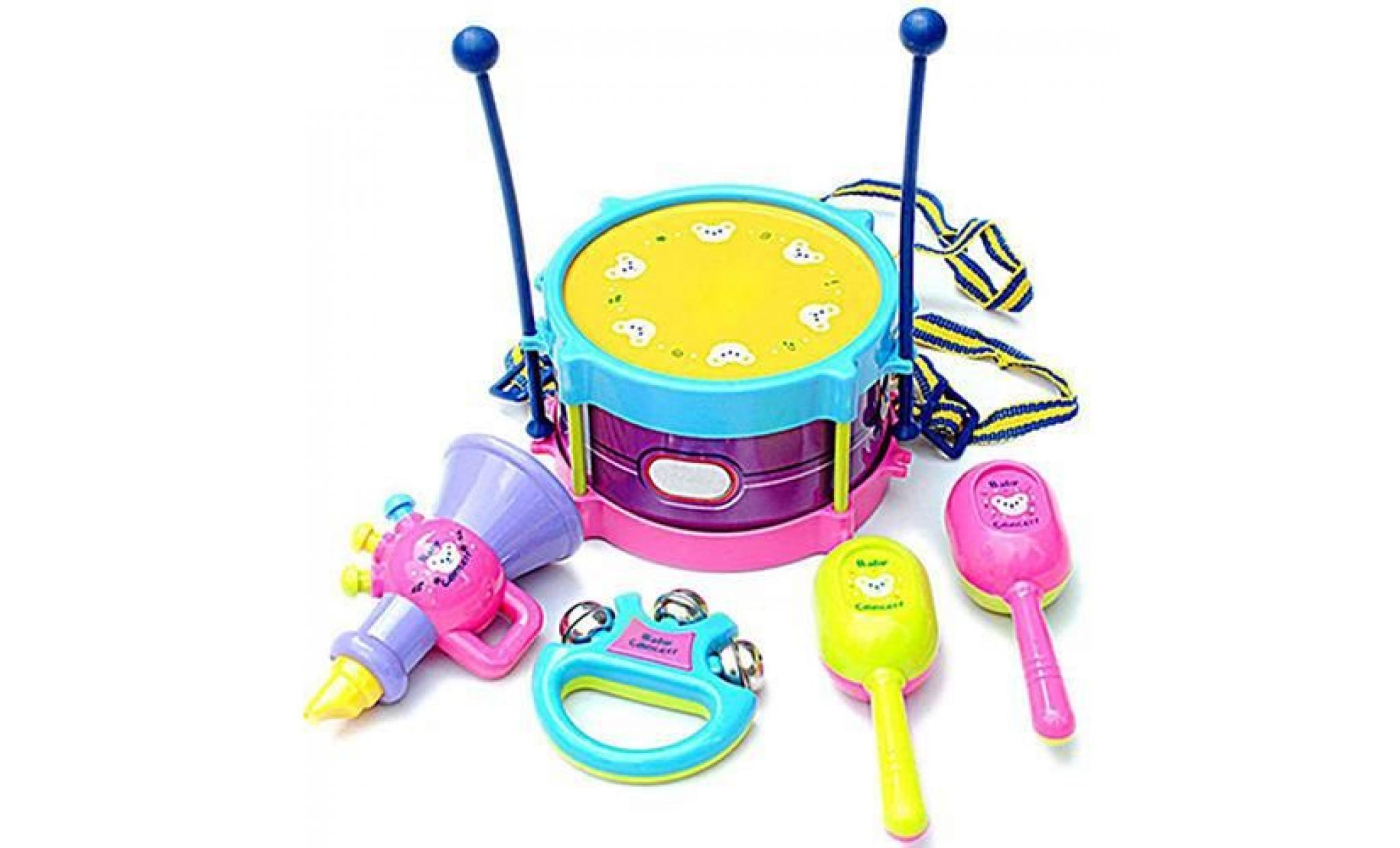 enfants enfants bébé rouleau tambour handbell instruments de musique kit de bande jouets 5pcs cadeau