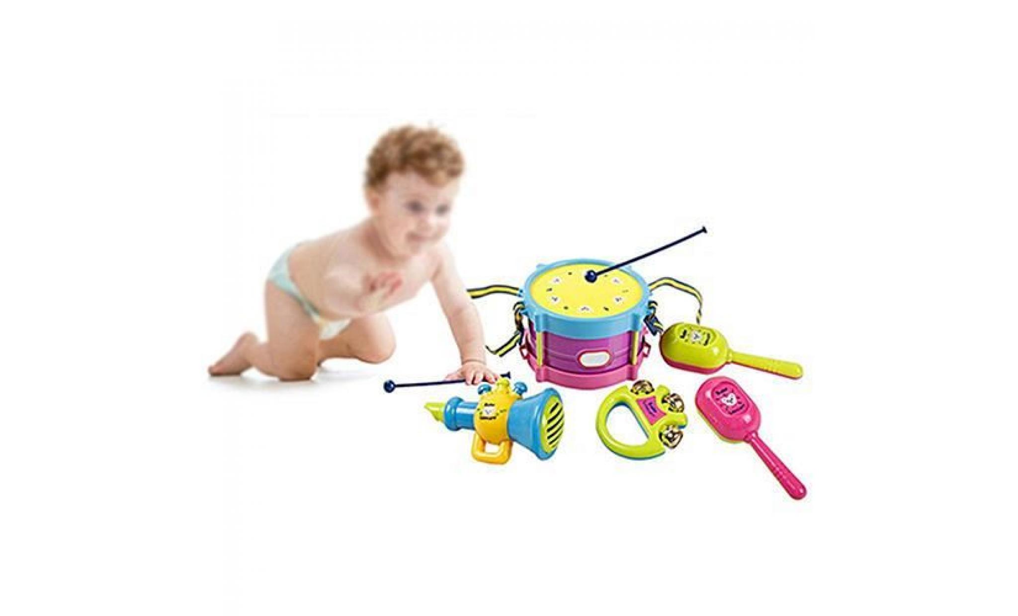 enfants enfants bébé rouleau tambour handbell instruments de musique kit de bande jouets 5pcs cadeau pas cher