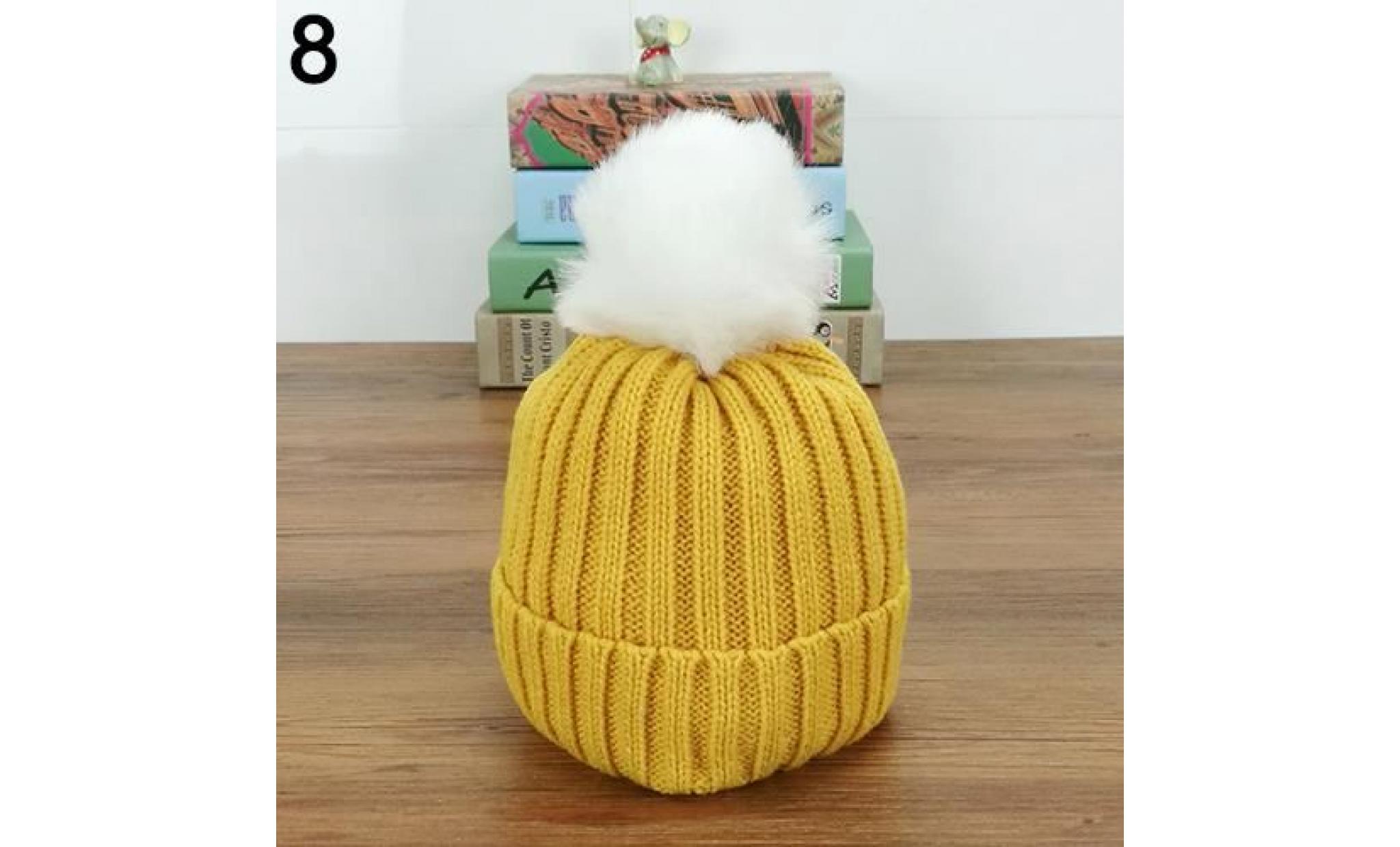 enfants enfants garçon fille hiver chaud bonnet bonnet béret crochet bonnet avec fluffy ball jaune