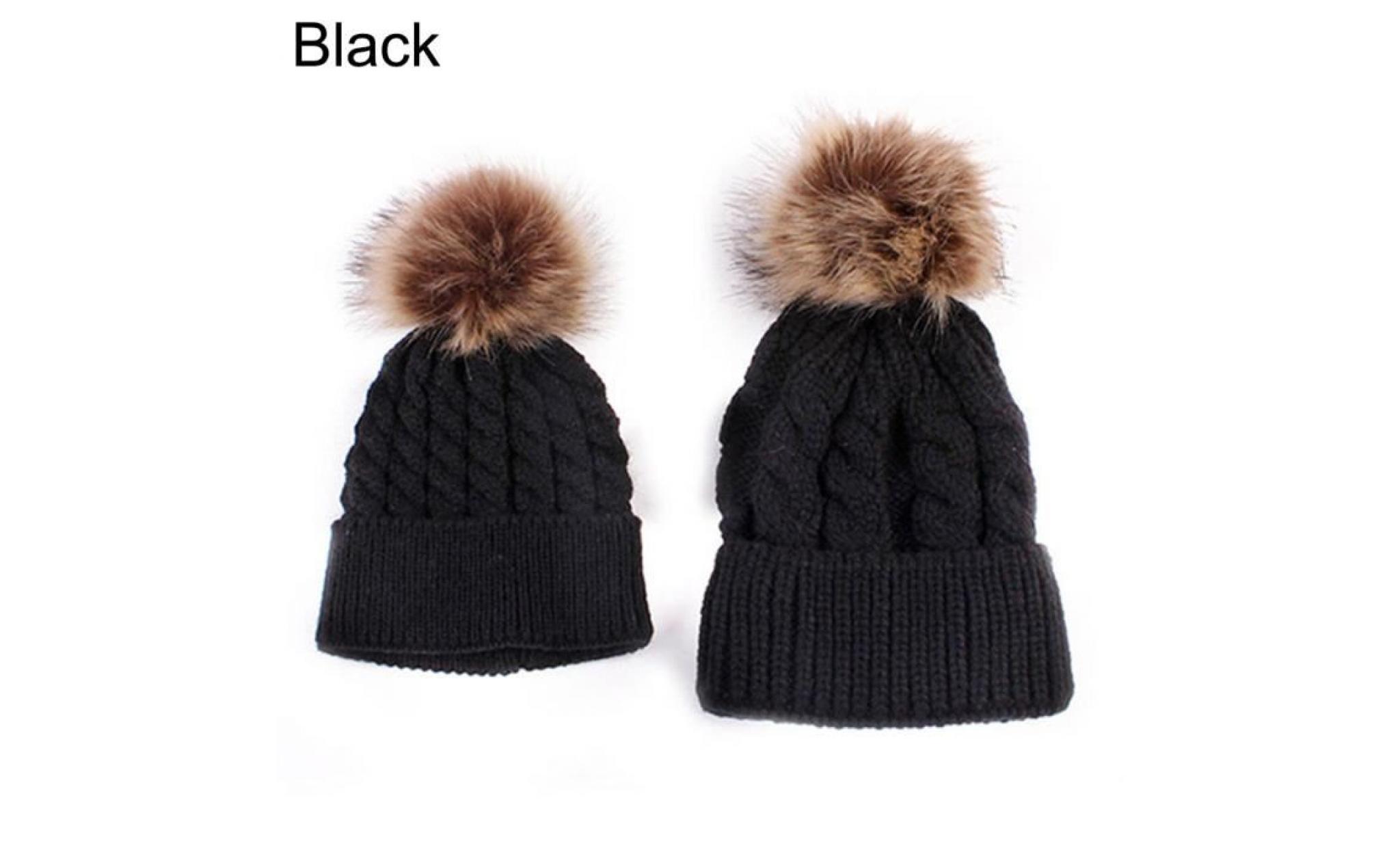 enfants mignons bébés garçons filles maman chapeau ensemble tricoté hiver chaud chapeaux doux bonnet bonnet noir