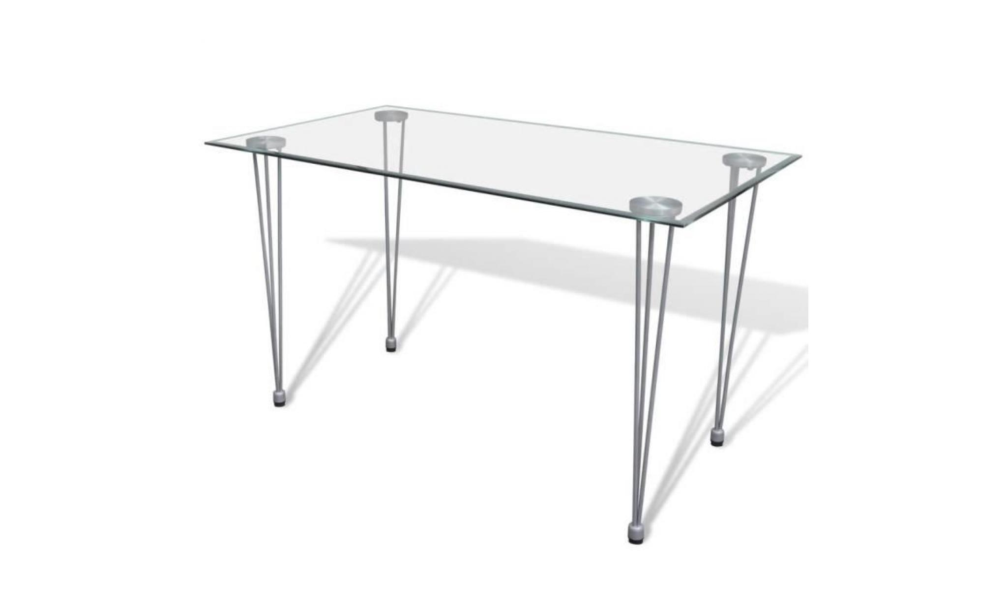ensemble 1 table en verre trempé + 4pcs chaises moderne en cuir artificiel aux lignes fines à cuisine ou salle à manger blanche pas cher