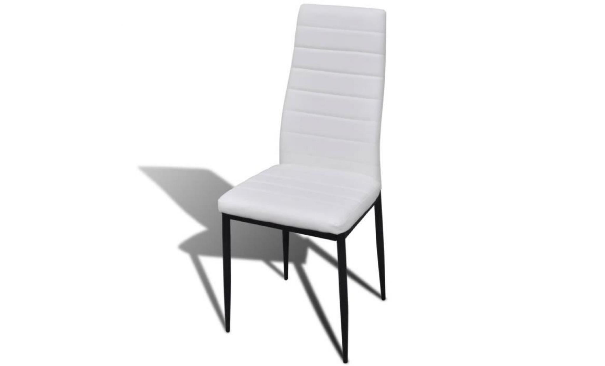 ensemble 1 table en verre trempé + 4pcs chaises moderne en cuir artificiel aux lignes fines à cuisine ou salle à manger blanche pas cher