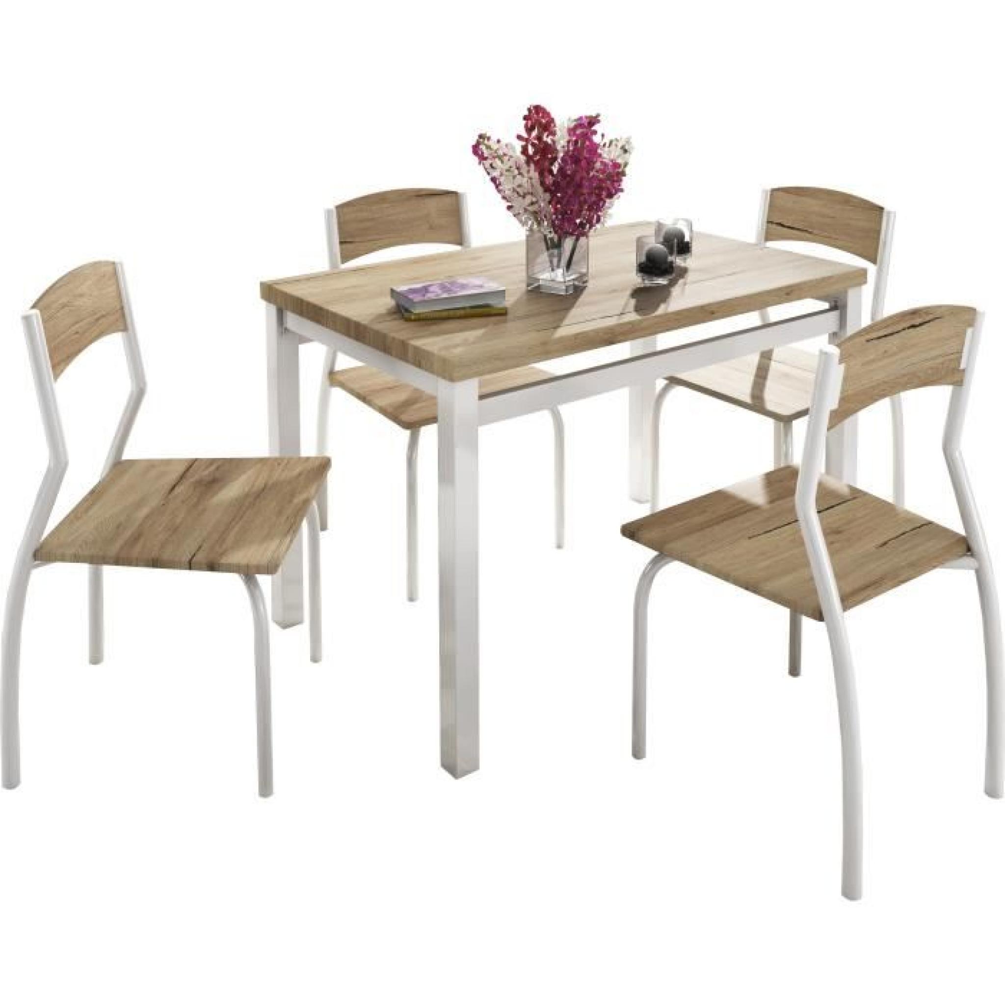 Ensemble d’une table rectangulaire 110 cm et 4 chaises assorties coloris chêne clair