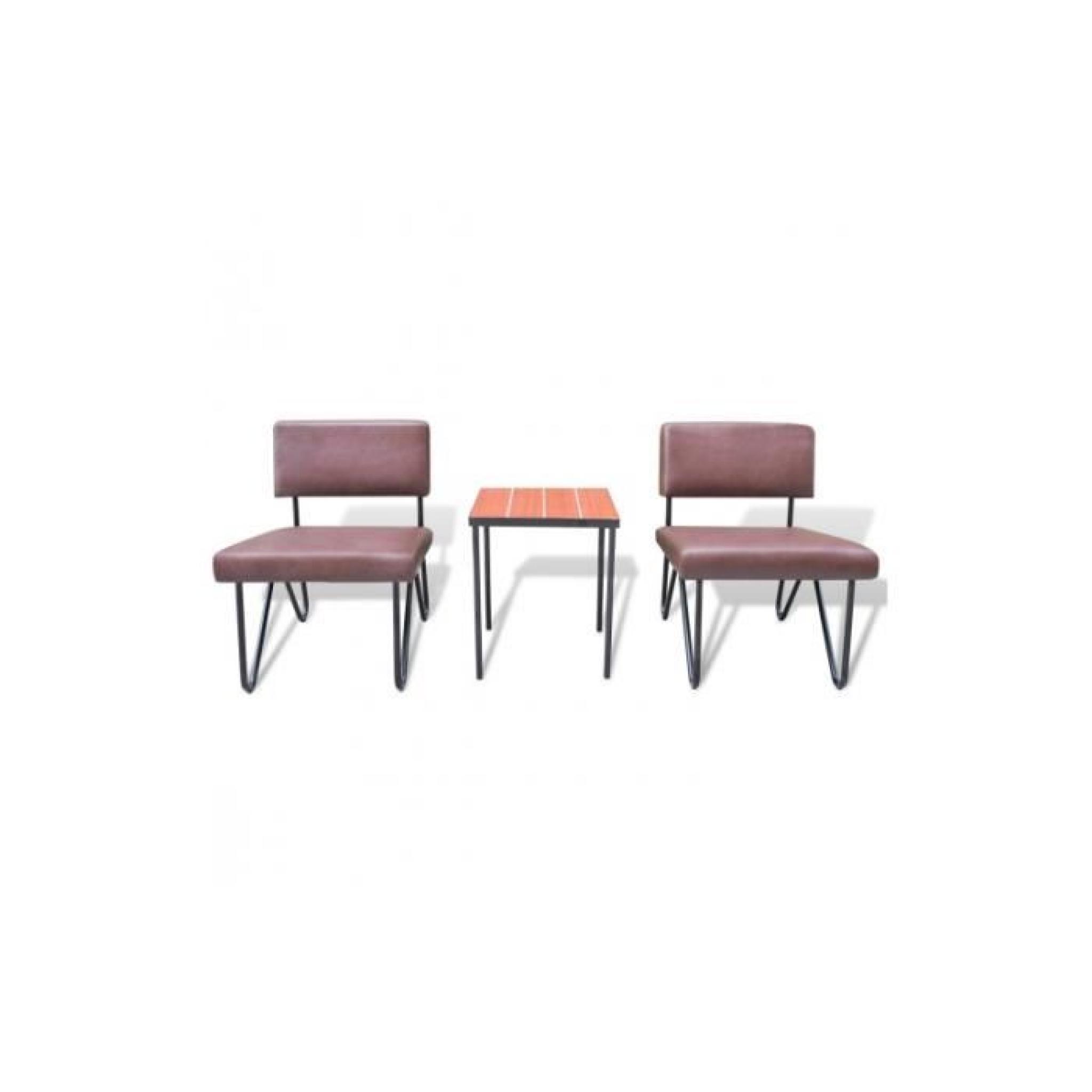 Ensemble de 2 chaises en PU brun  et  table
