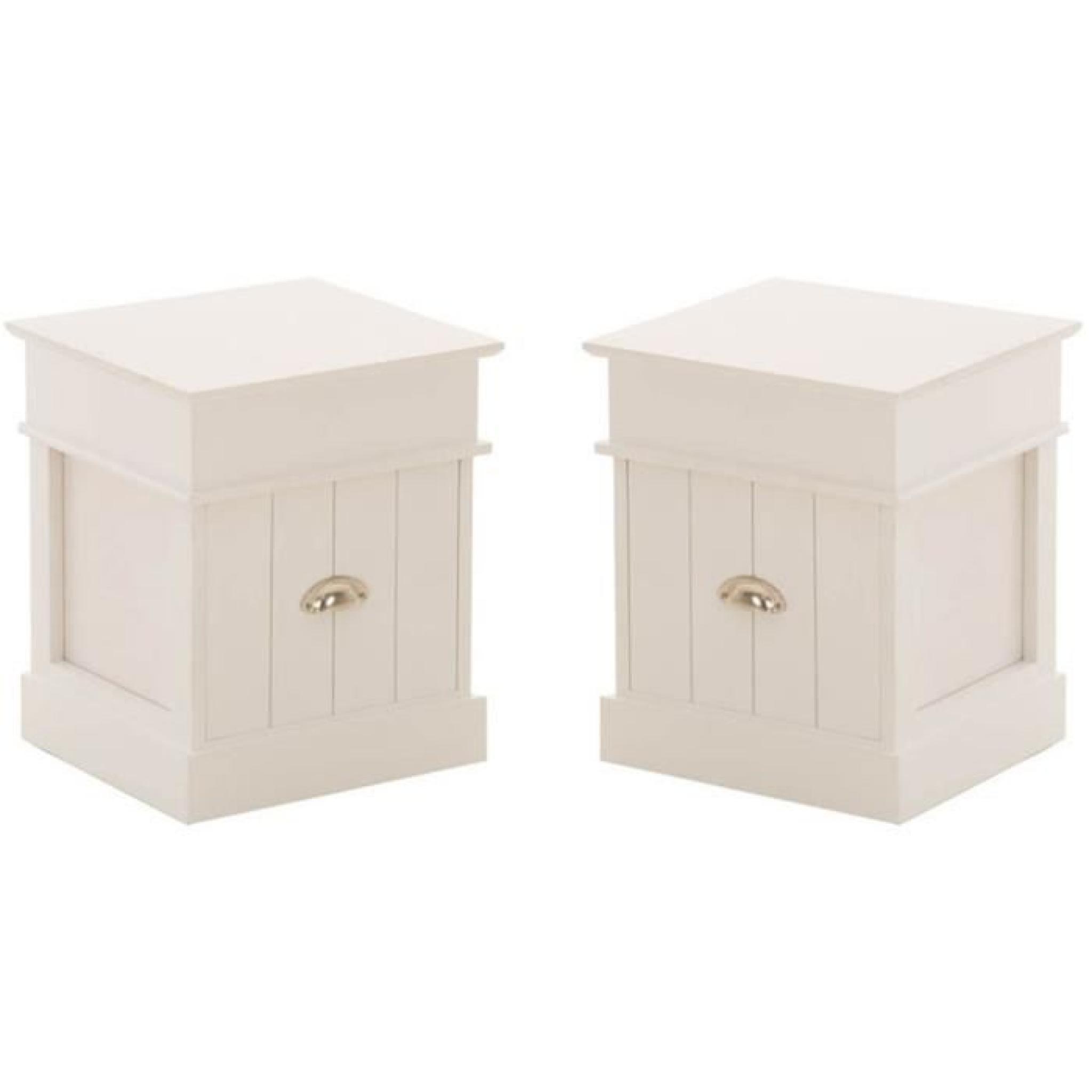 Ensemble de 2 tables de chevet de couleur blanche en bois avec 1 compartiment et 1 tiroir - Dim : H 45.5 x L 38 x P 35 cm