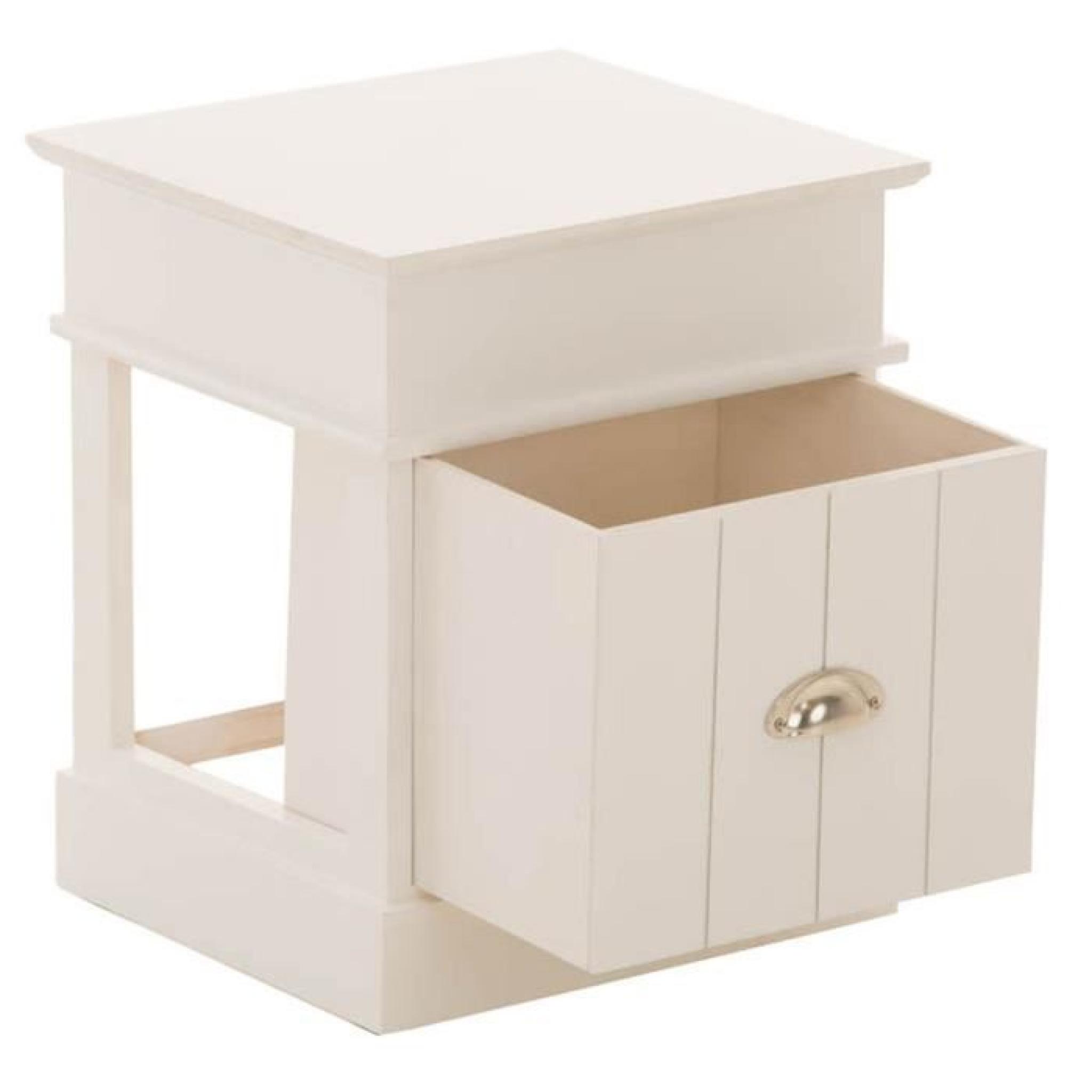 Ensemble de 2 tables de chevet de couleur blanche en bois avec 1 compartiment et 1 tiroir - Dim : H 45.5 x L 38 x P 35 cm pas cher