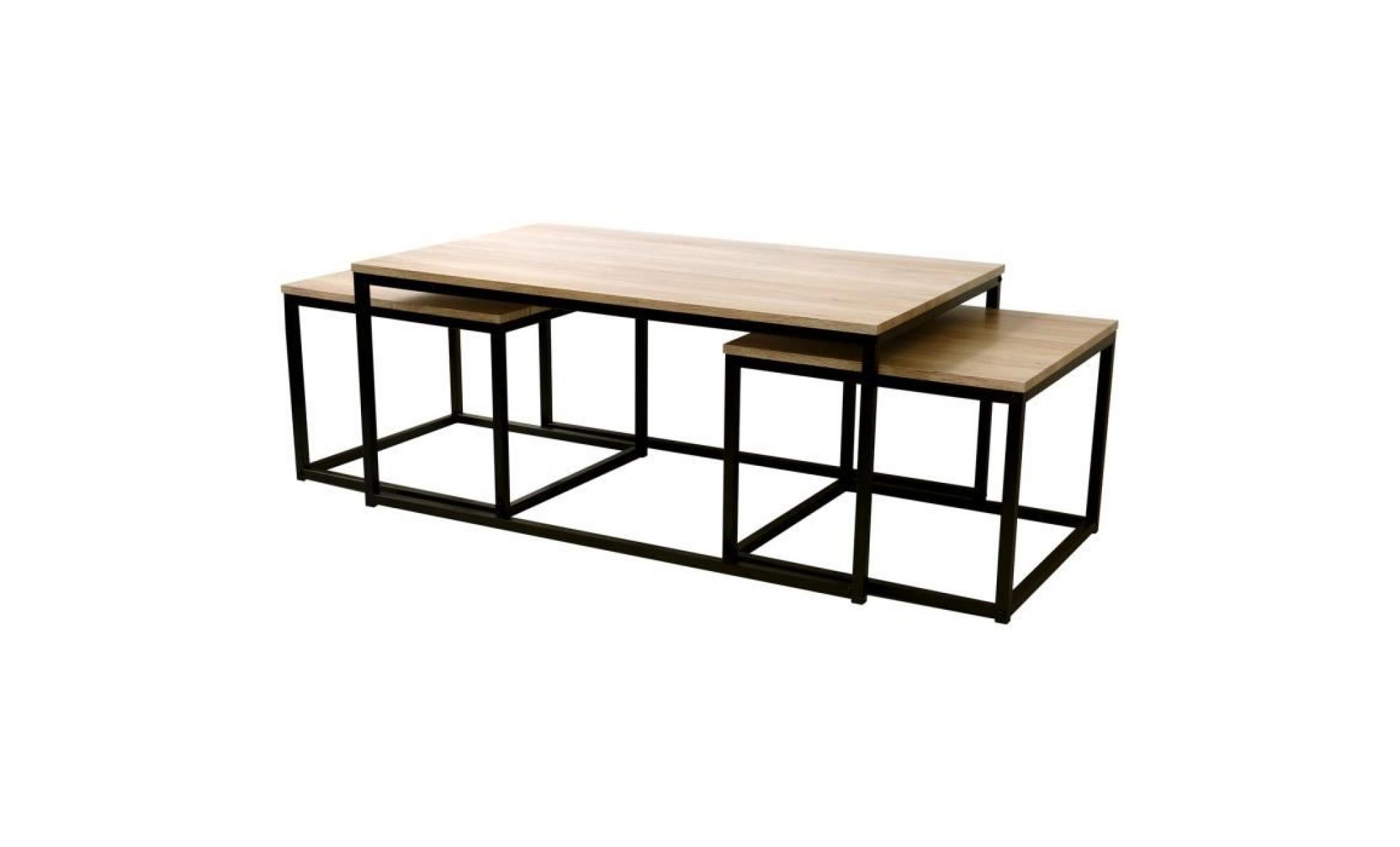 ensemble de  3 tables gigognes rectangle et carrée cosy scandinave loft.. marron