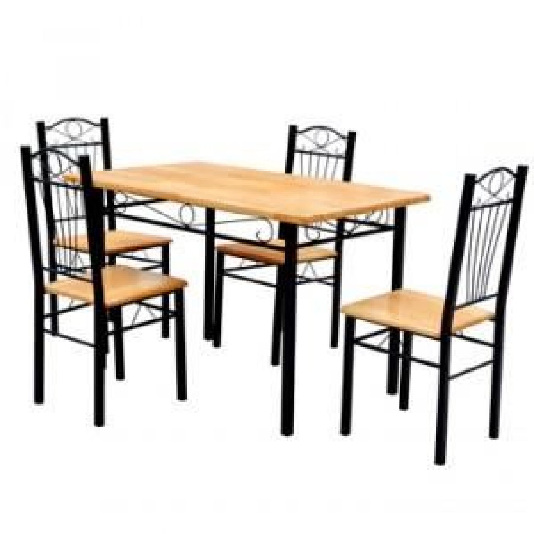 Ensemble de 4 chaises et 1 table en bois brun c…