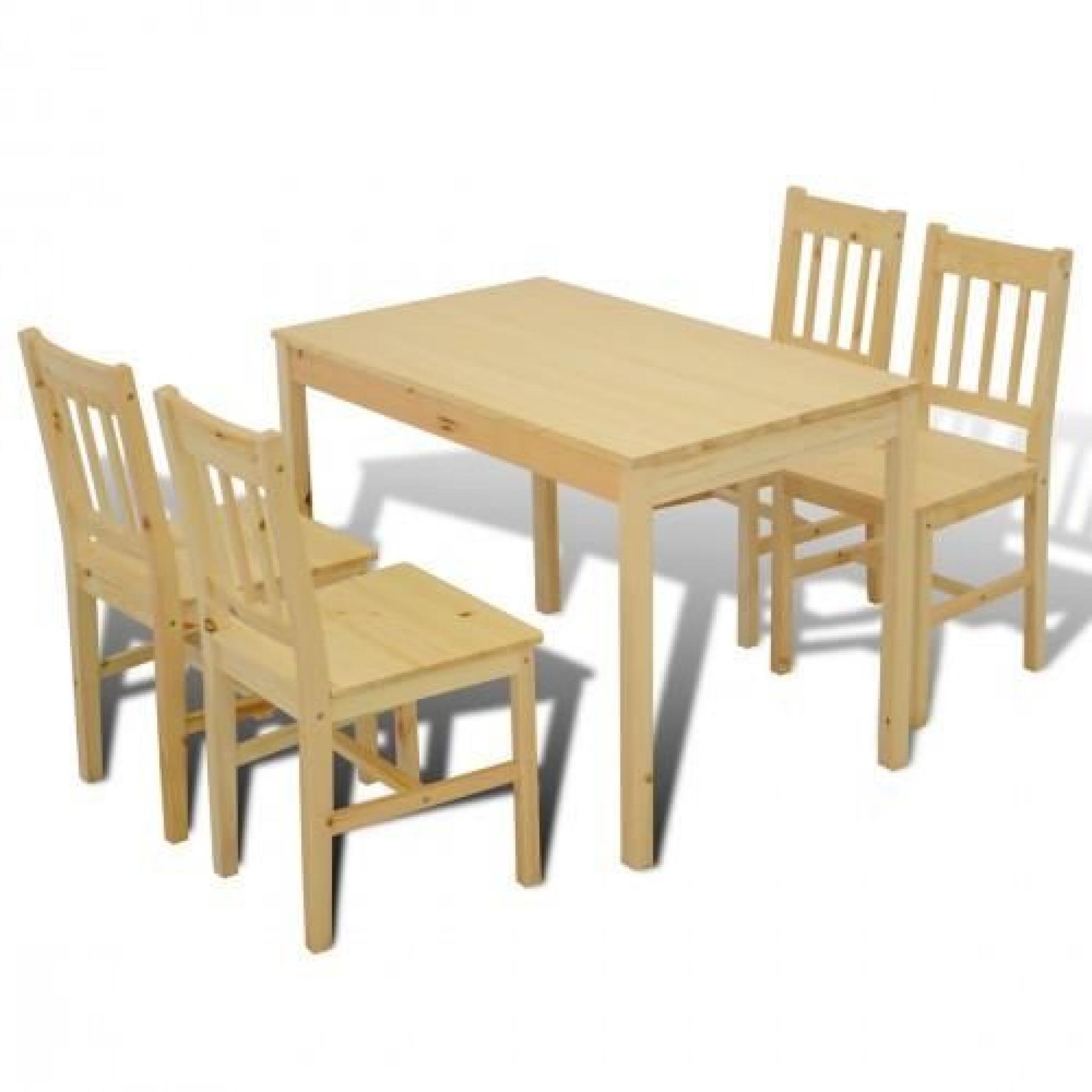 Ensemble de 4 chaises et une table en bois naturel