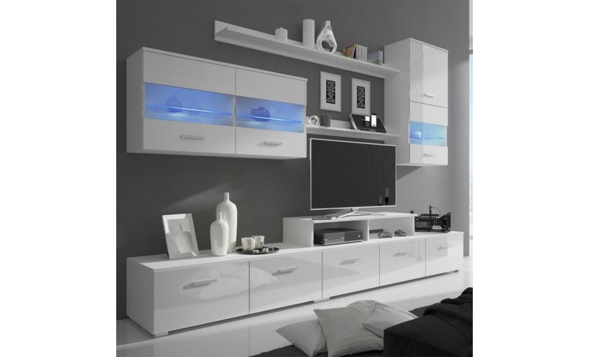 ensemble de meuble tv avec led 250 cm blanc haute brillance 7 pièces