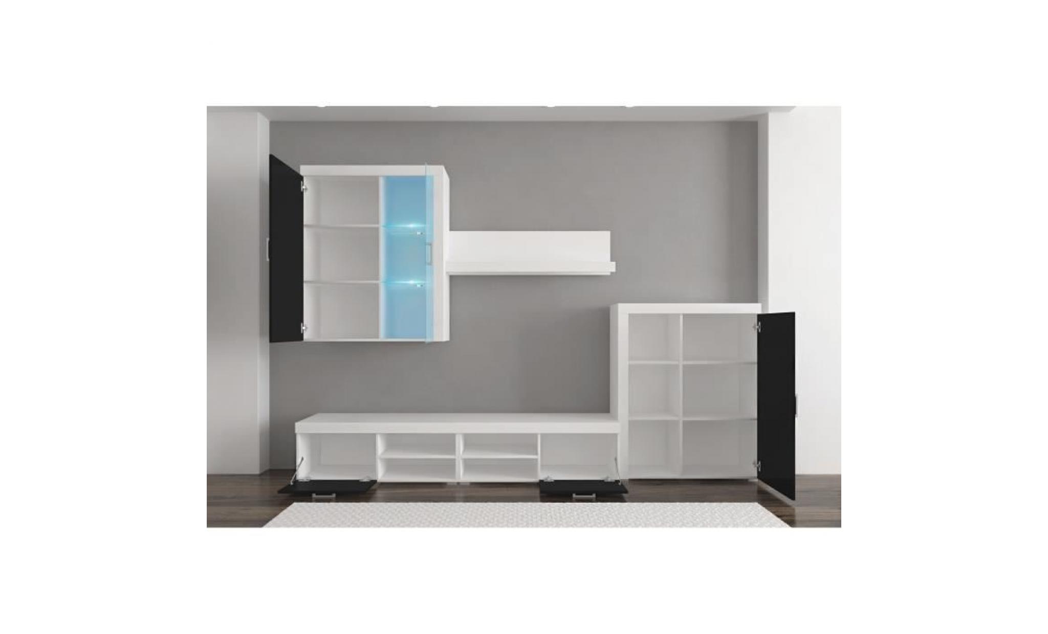 ensemble de meubles   ensemble de séjour avec leds contemporain blanc mate et noir laqué, dimensions : 250x194x42 cm de profondeur. pas cher