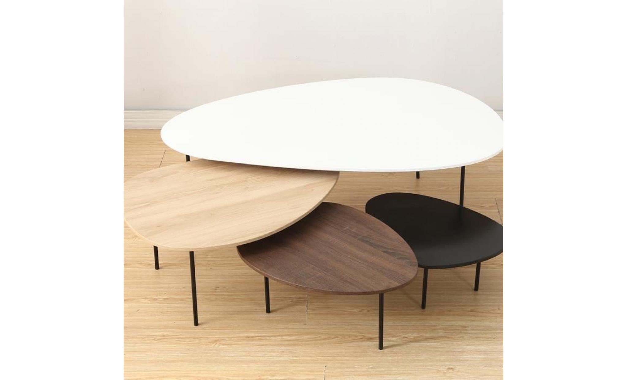 ensemble de quatre tables basses gigognes modernes, tables basse en bois différents coloris
