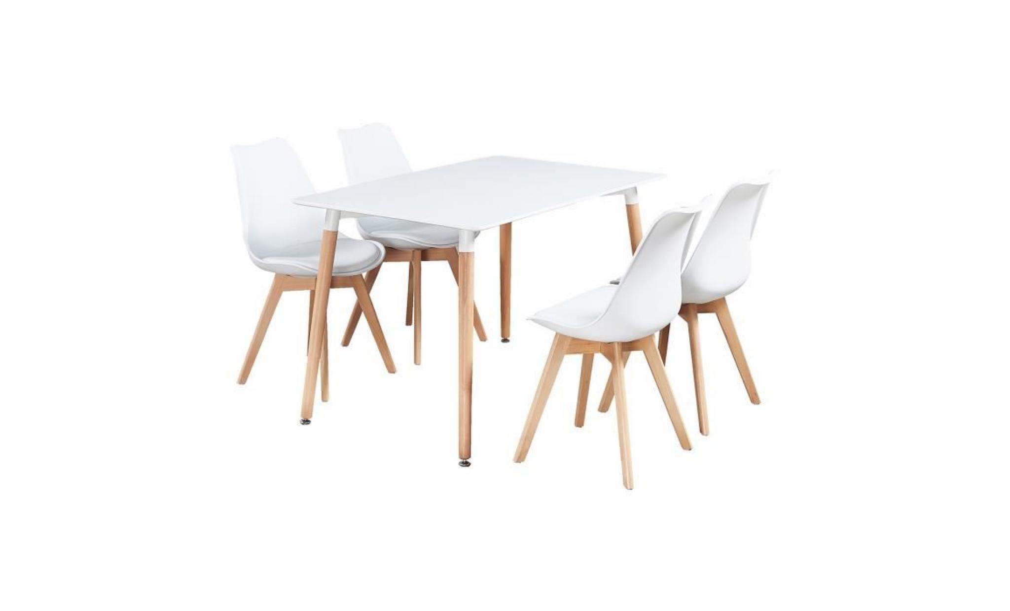 ensemble salle à manger moderne lorenzo   table blanche + 4 chaises blanches   design scandinave