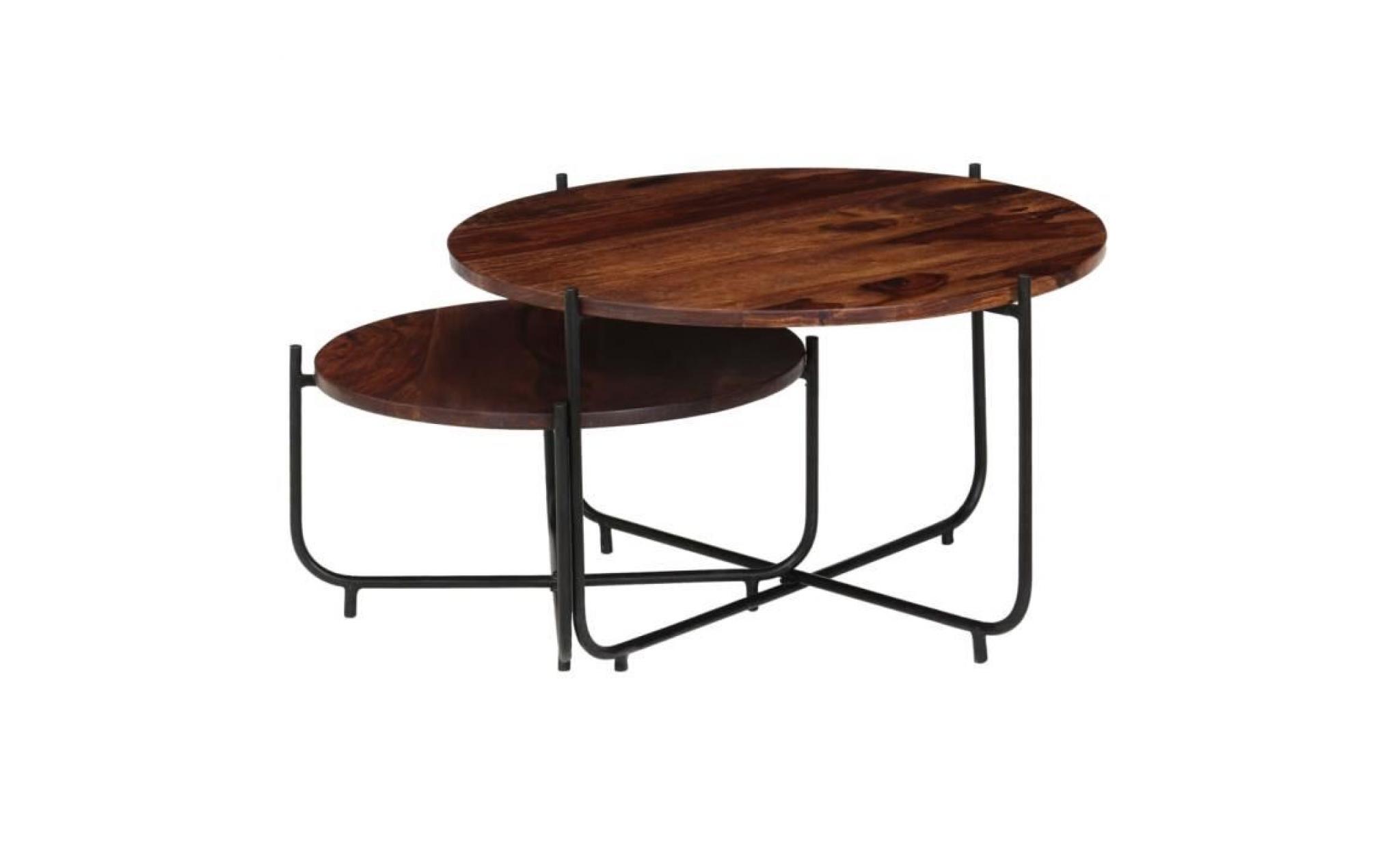 ensemble de table basse 2 pcs table de salon bois de sesham massif 60 x 35 cm pas cher