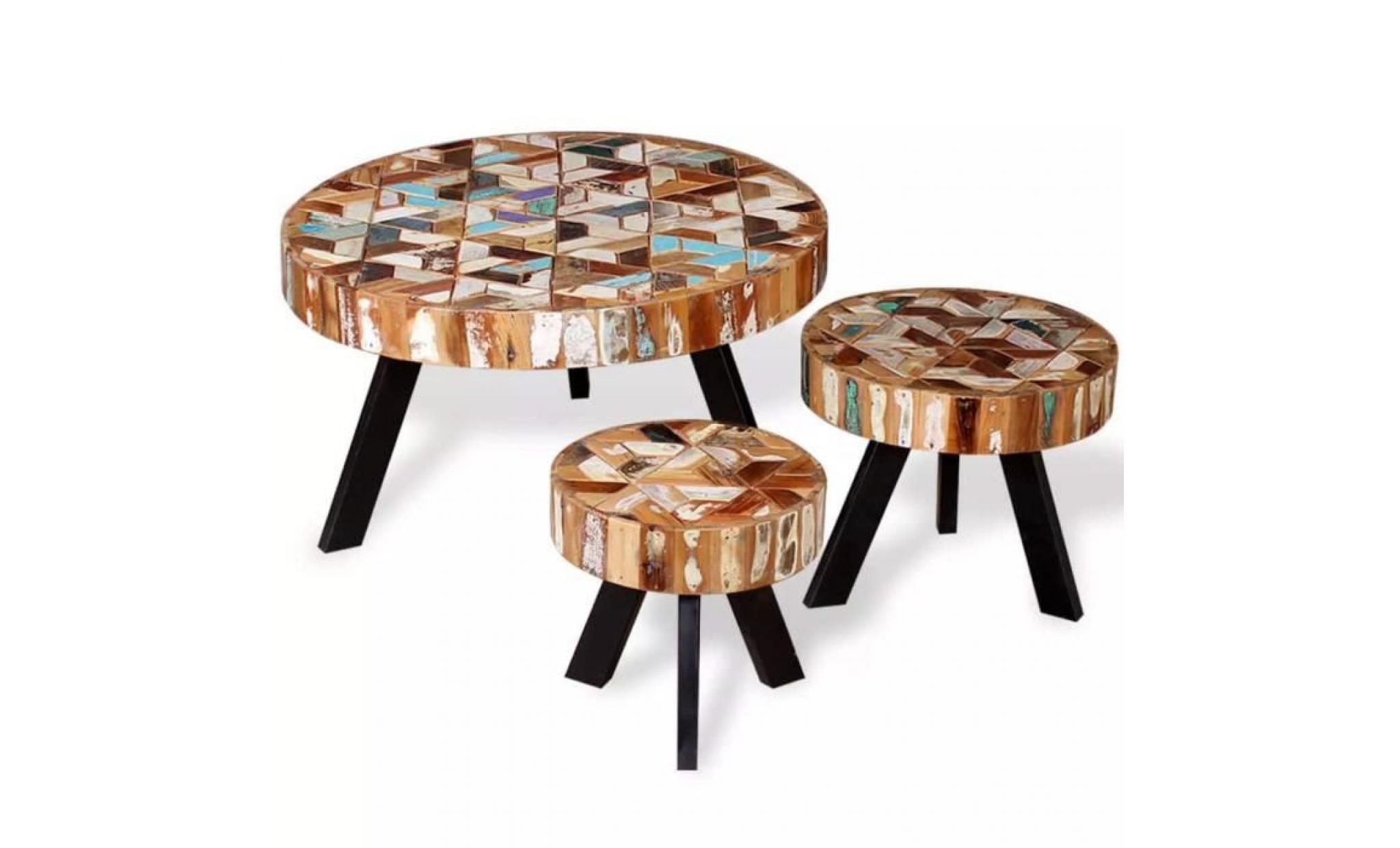ensemble de table basse 3 pièces style contemporain table de salon bois de récupération massif