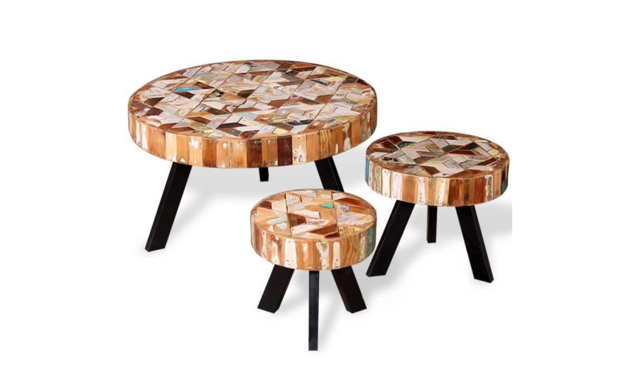 ensemble de table basse 3 pièces style contemporain table de salon bois de récupération massif pas cher