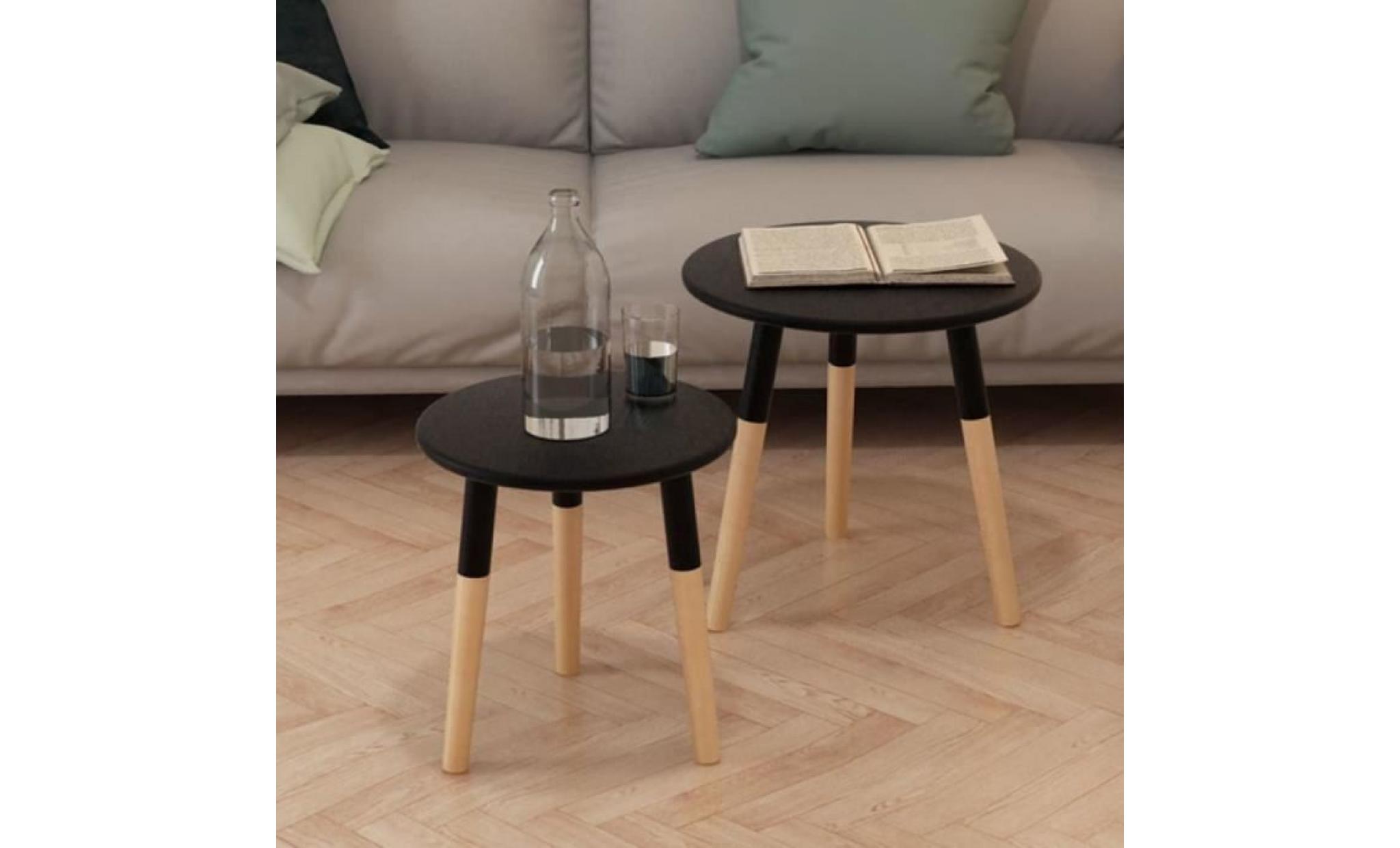 ensemble de table d’appoint moderne style scandinave table basse bout de canapé à caféconsole 2 pcs bois de pin massif noir