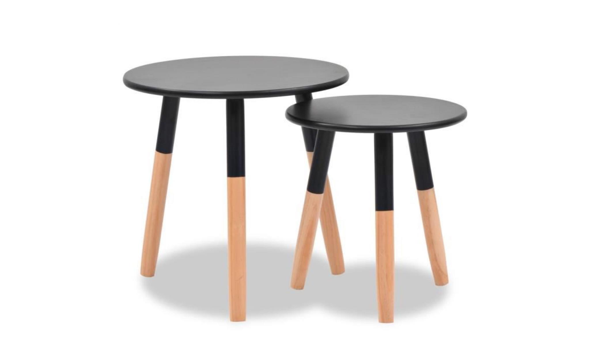 ensemble de table d’appoint moderne style scandinave table basse bout de canapé à caféconsole 2 pcs bois de pin massif noir pas cher