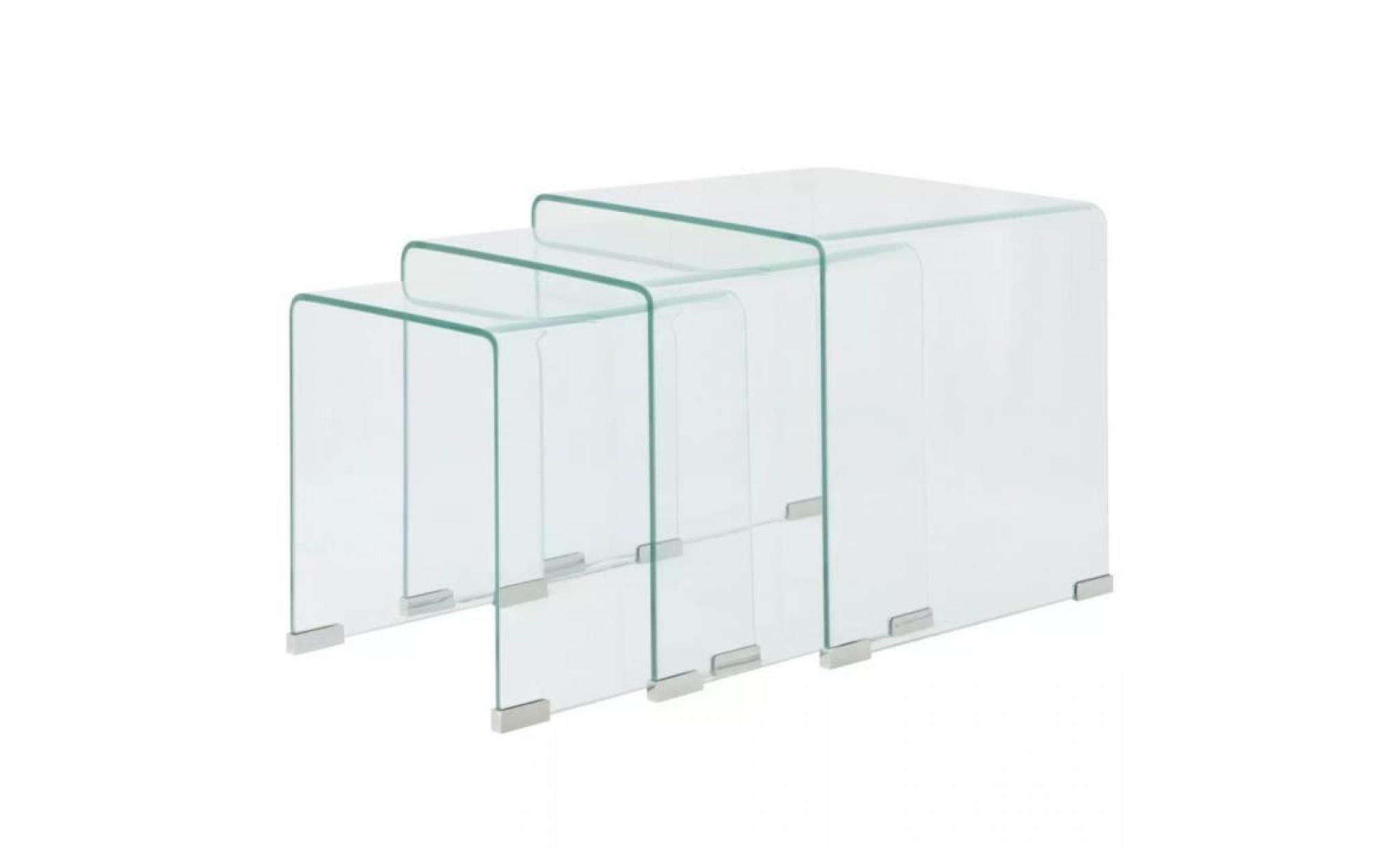 ensemble de tables basse tables gigognes 3 pièces verre trempé transparent