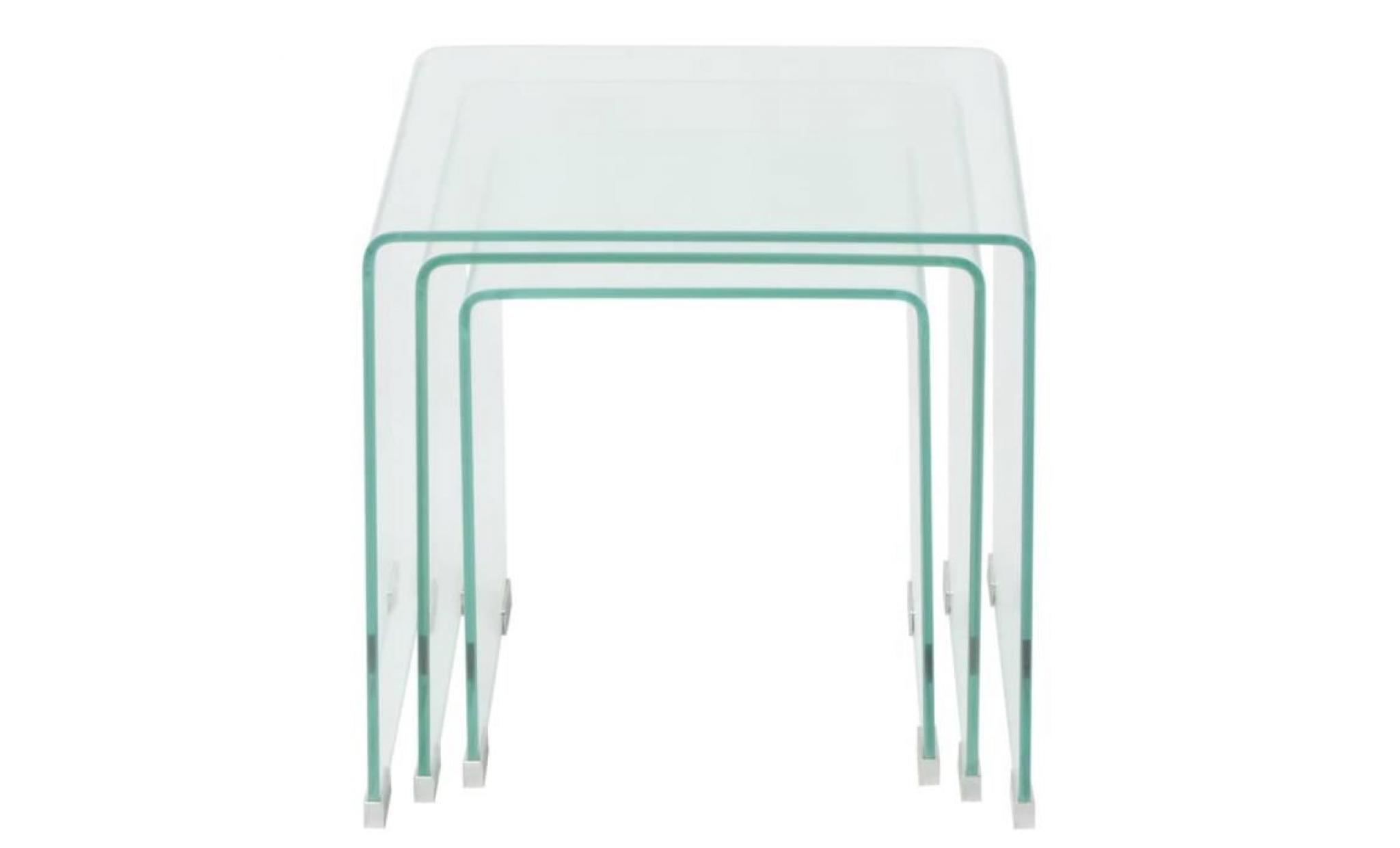 ensemble de tables basse tables gigognes 3 pièces verre trempé transparent pas cher