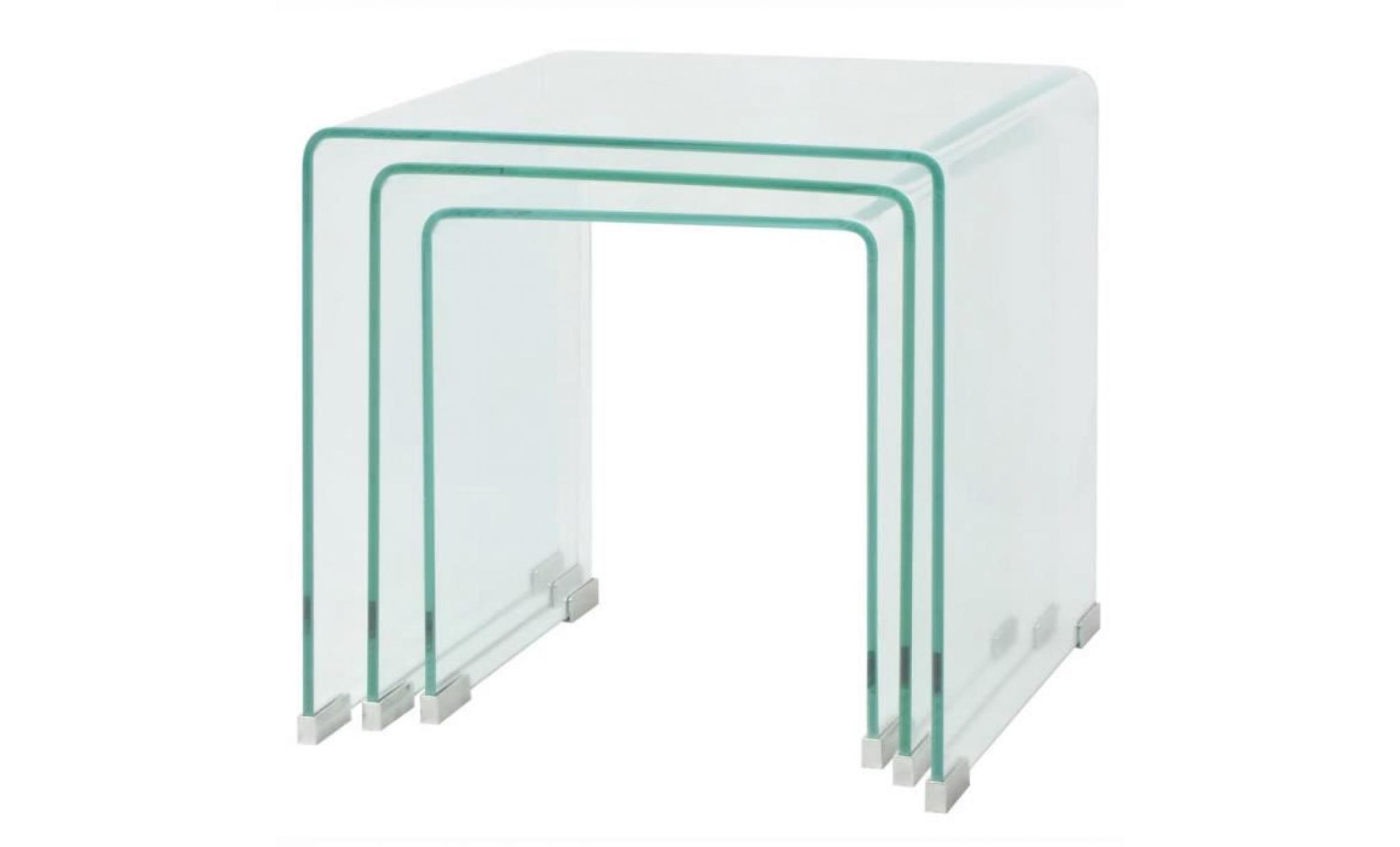 ensemble de tables basse tables gigognes 3 pièces verre trempé transparent pas cher