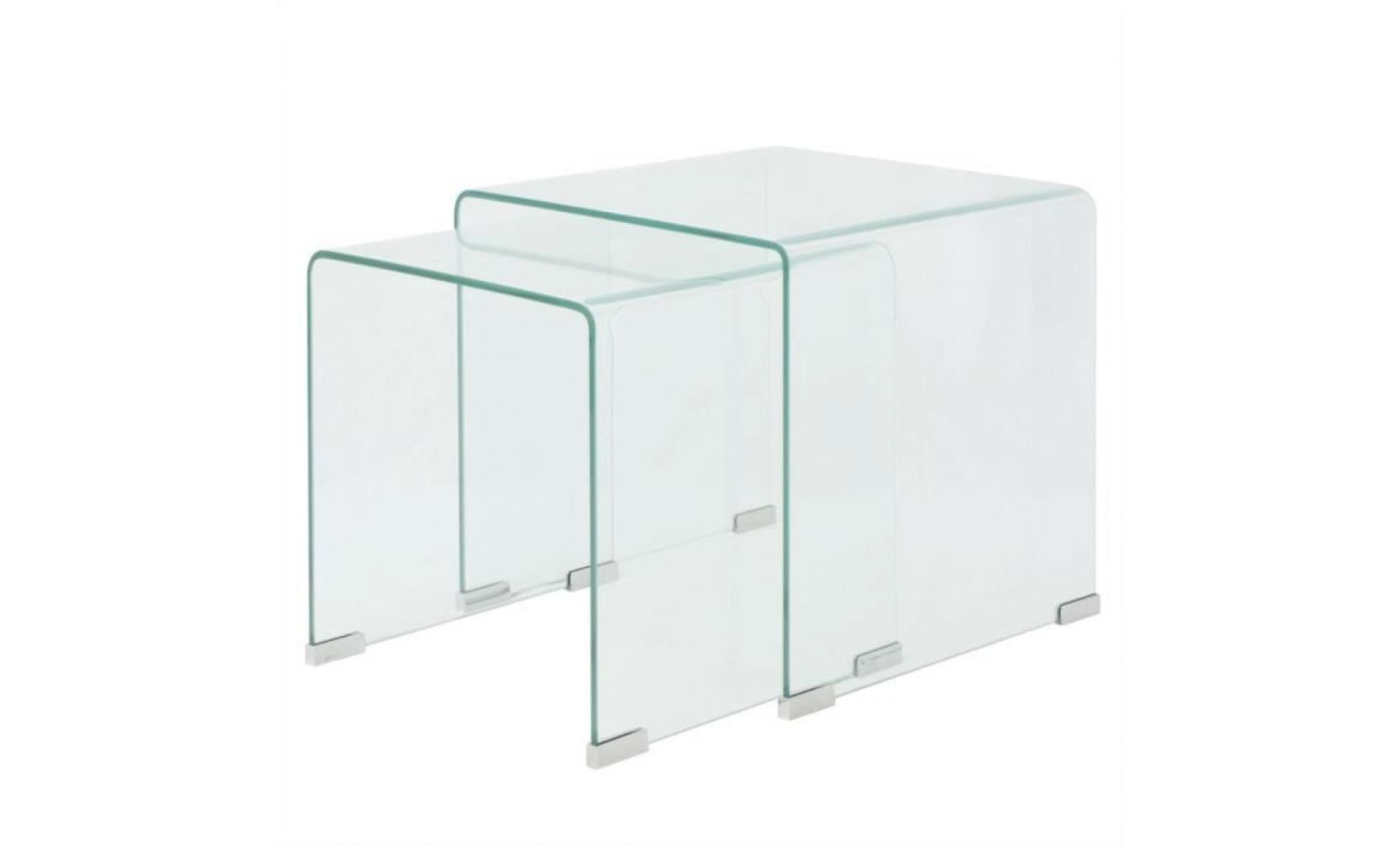 ensemble de tables gigognes 2 pièces verre trempé transparent
