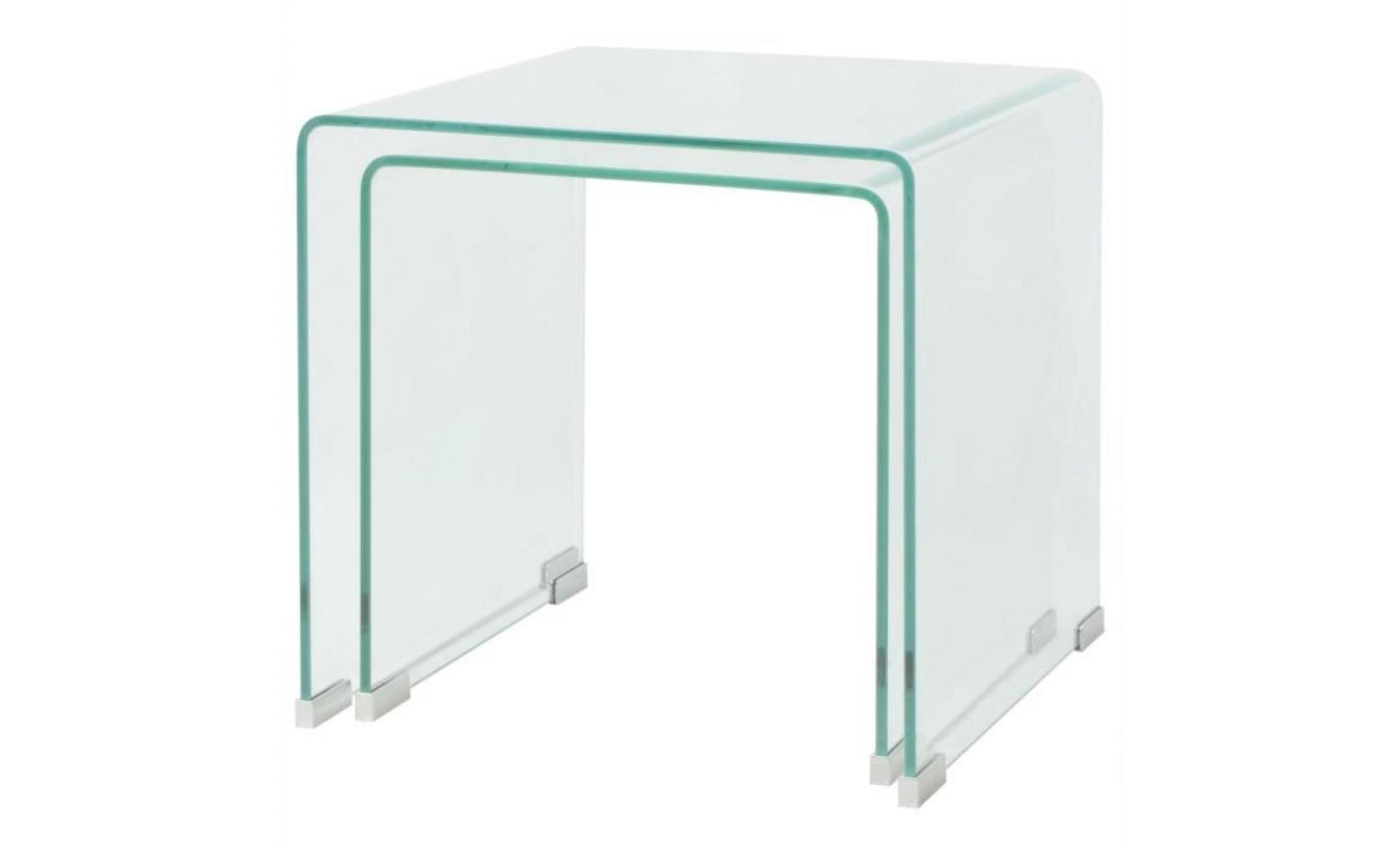 ensemble de tables gigognes 2 pièces verre trempé transparent pas cher