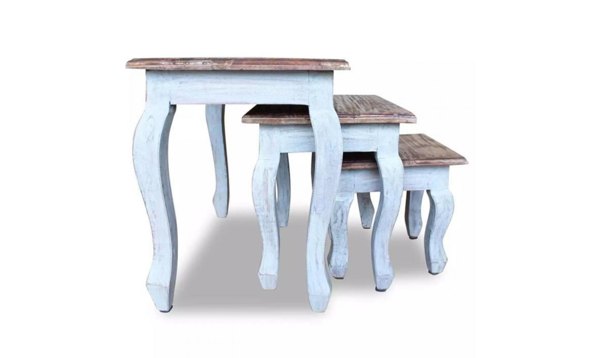 ensemble de tables gigognes 3 pcs bois de récupération massif table console table de chevet pas cher