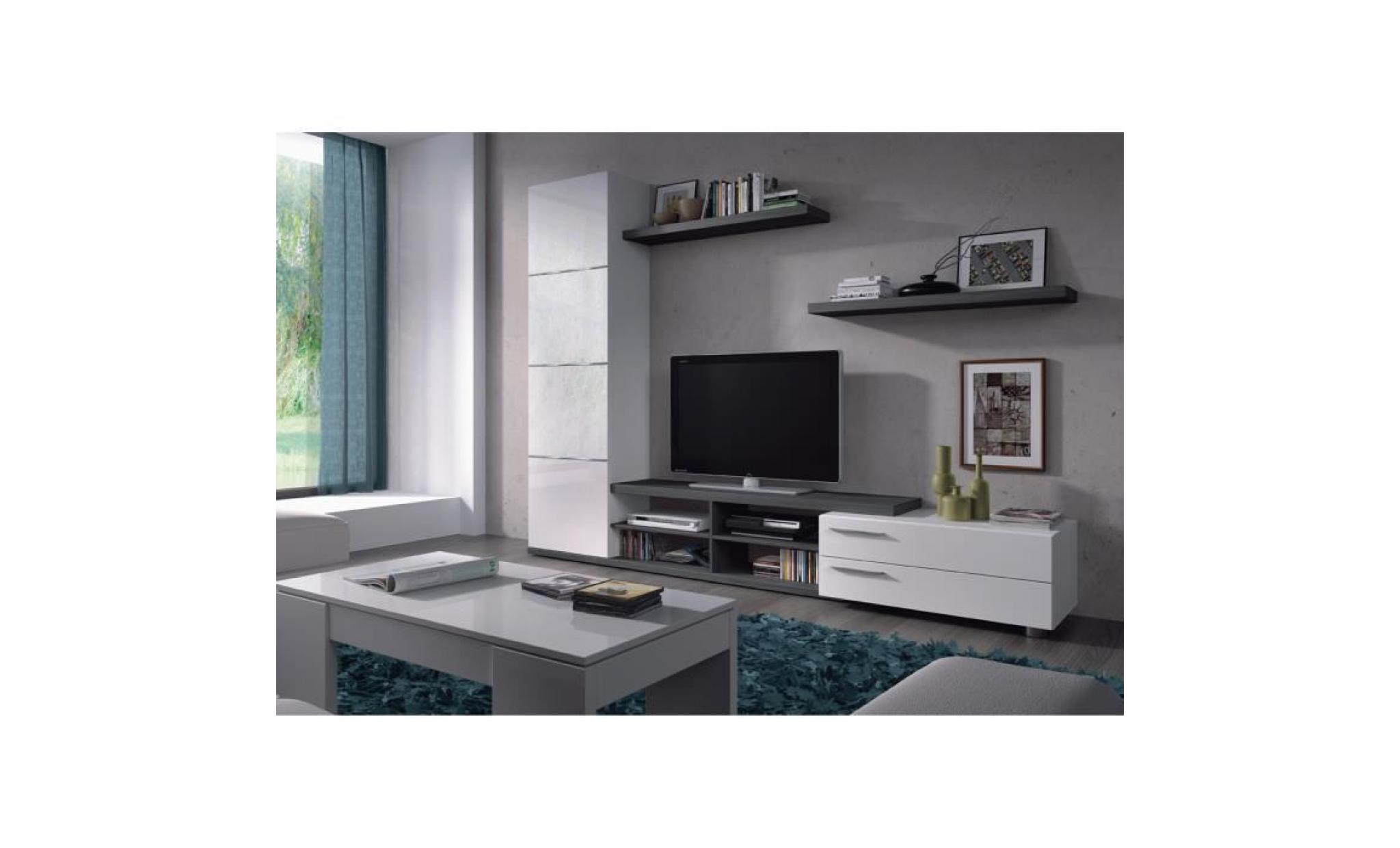 ensemble meuble tv couleur  blanc brillant / gris cendré   dim : 240 x 42 x 180 cm