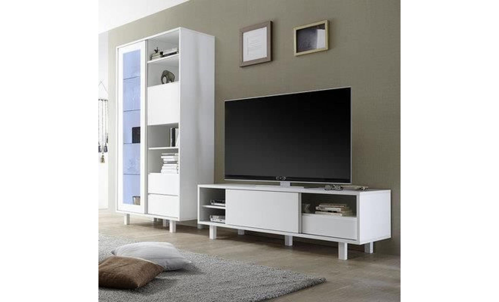 ensemble meuble tv design blanc laqué palazio  sans éclairage pas cher