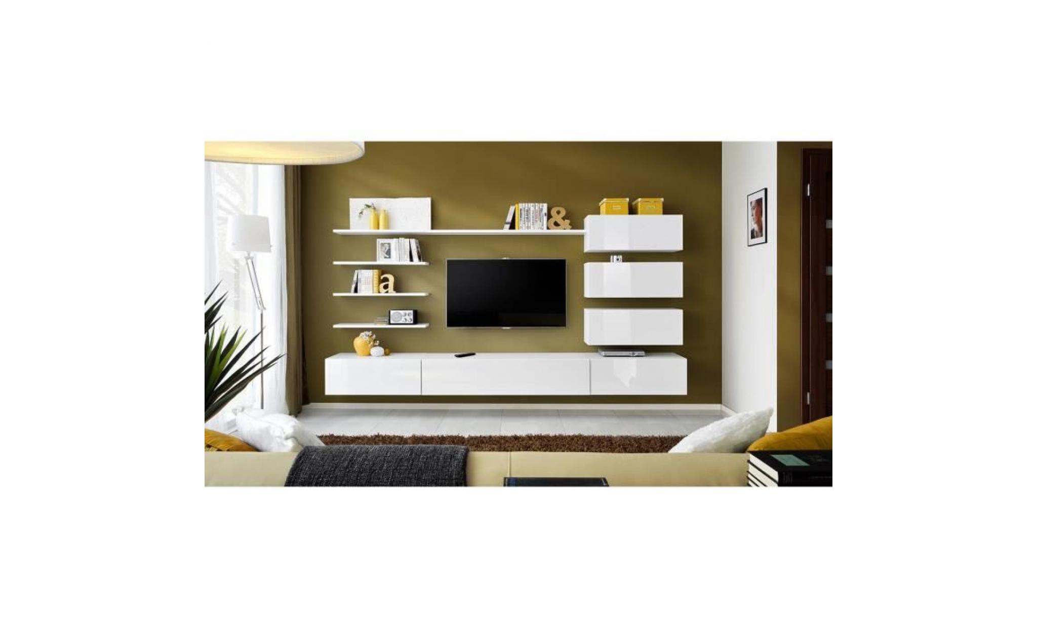 ensemble meuble tv mural italia blanc de haute brillance