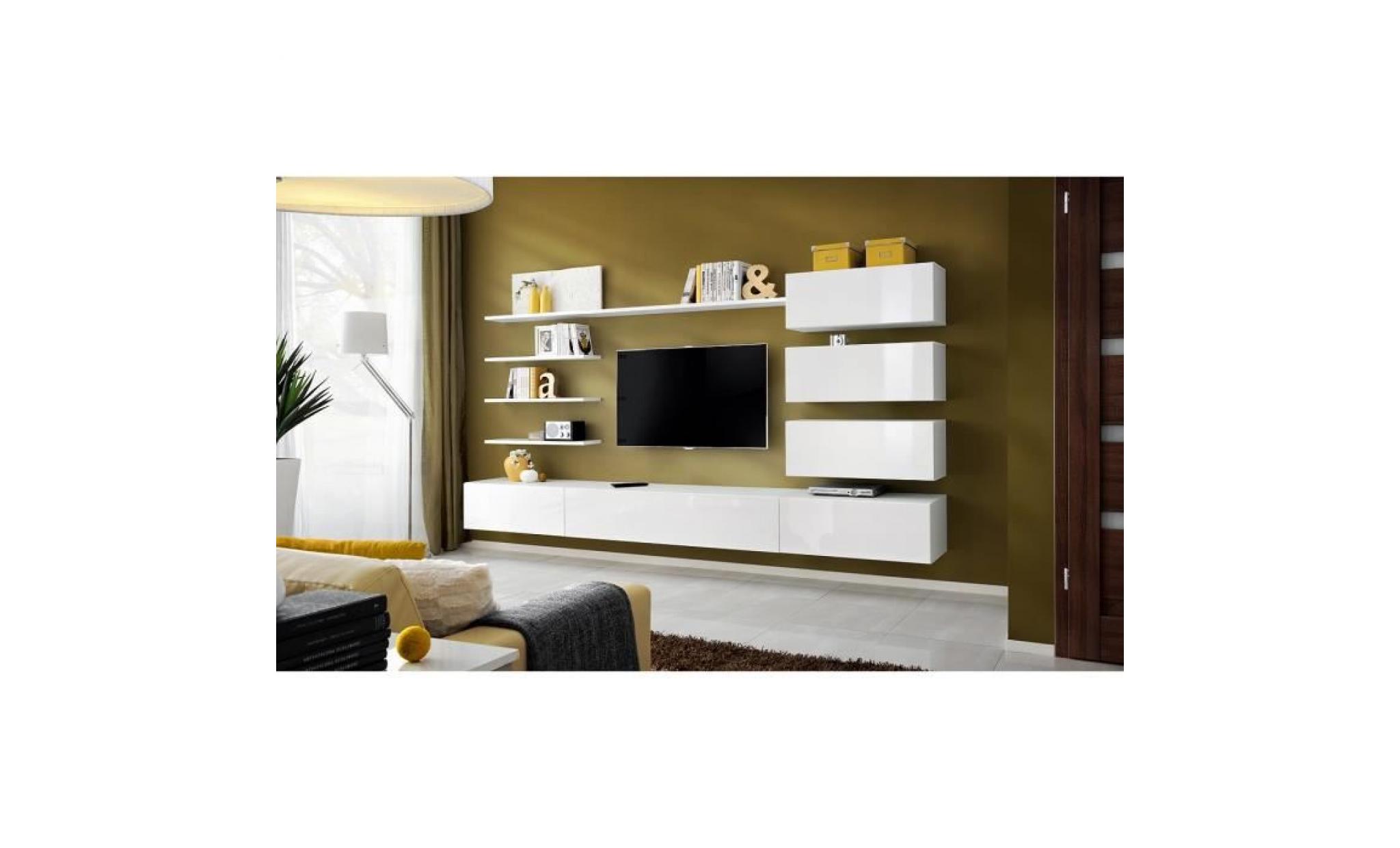ensemble meuble tv mural italia blanc de haute brillance pas cher