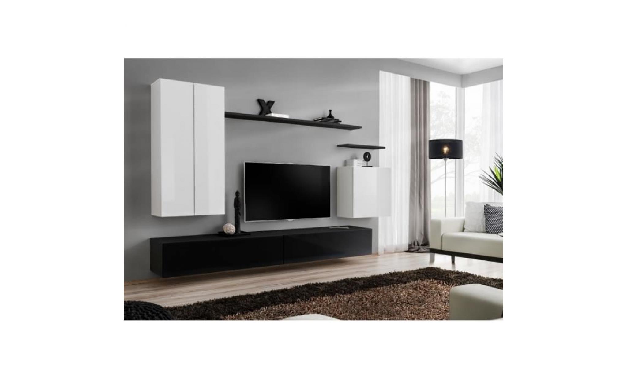 ensemble meuble tv mural    switch ii   270 cm x 160 cm x 40 cm   noir et blanc