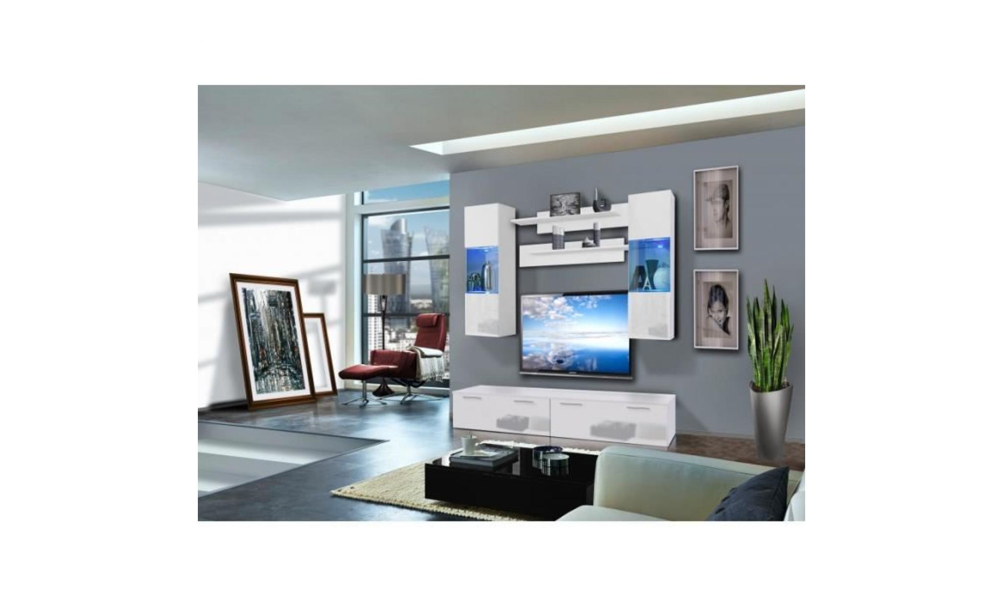 ensemble meuble tv murale   ledge ii   2 vitrines led   blanc   modèle 2
