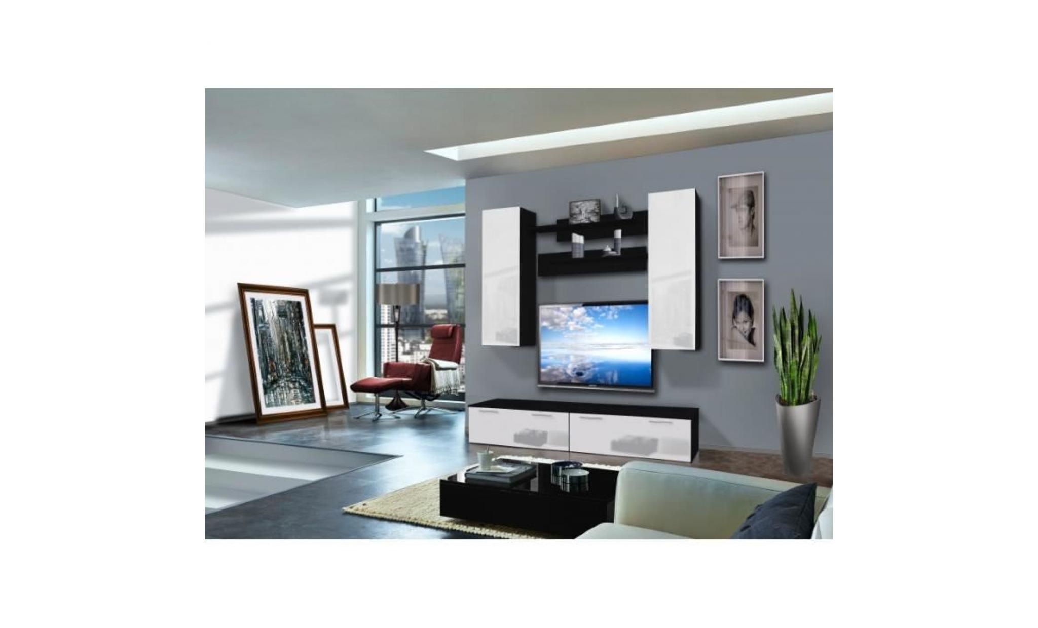 ensemble meuble tv murale   ledge iii   2 vitrines led   noir et blanc   modèle 3