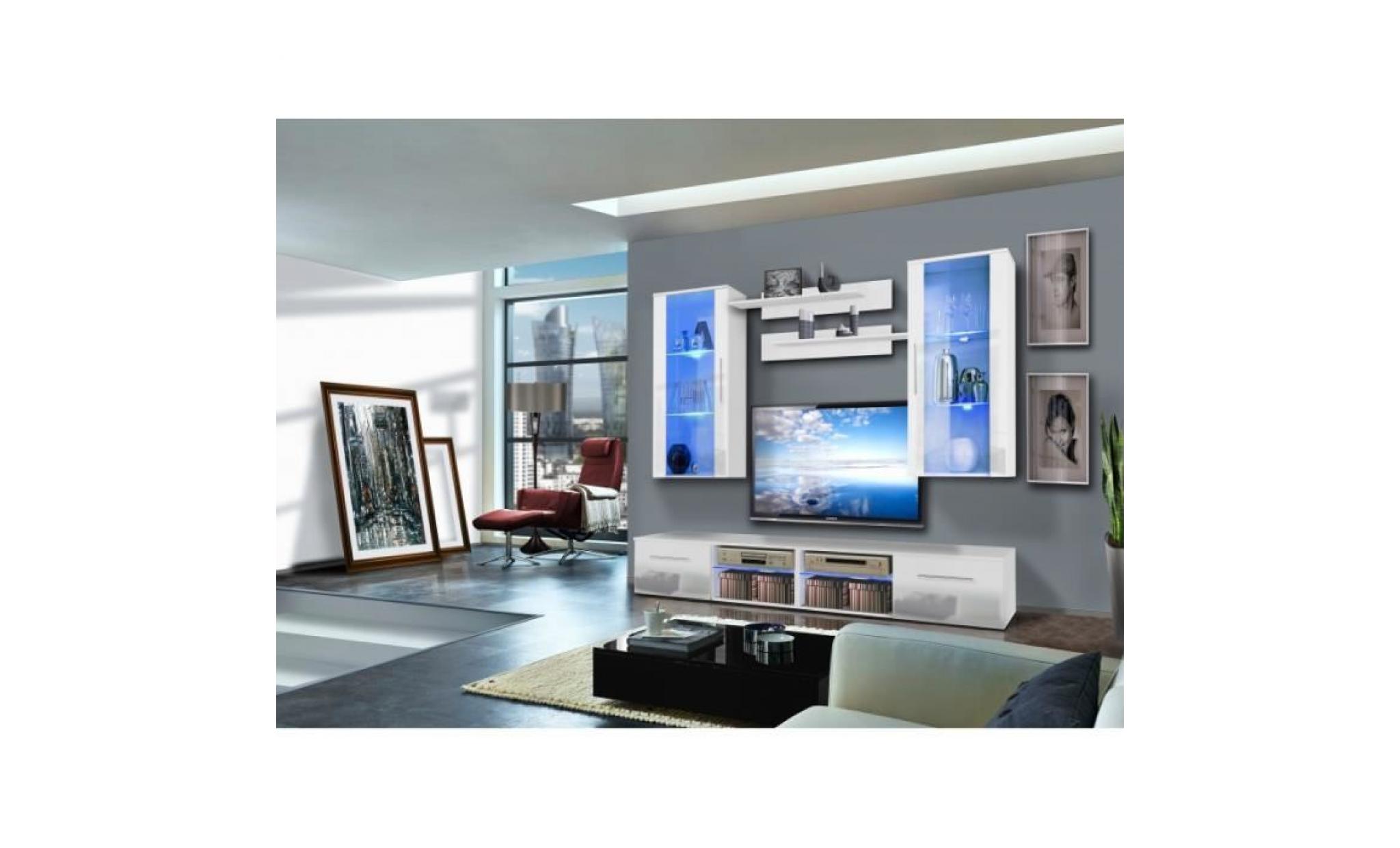 ensemble meuble tv murale   tubus ii   2 vitrines led   blanc