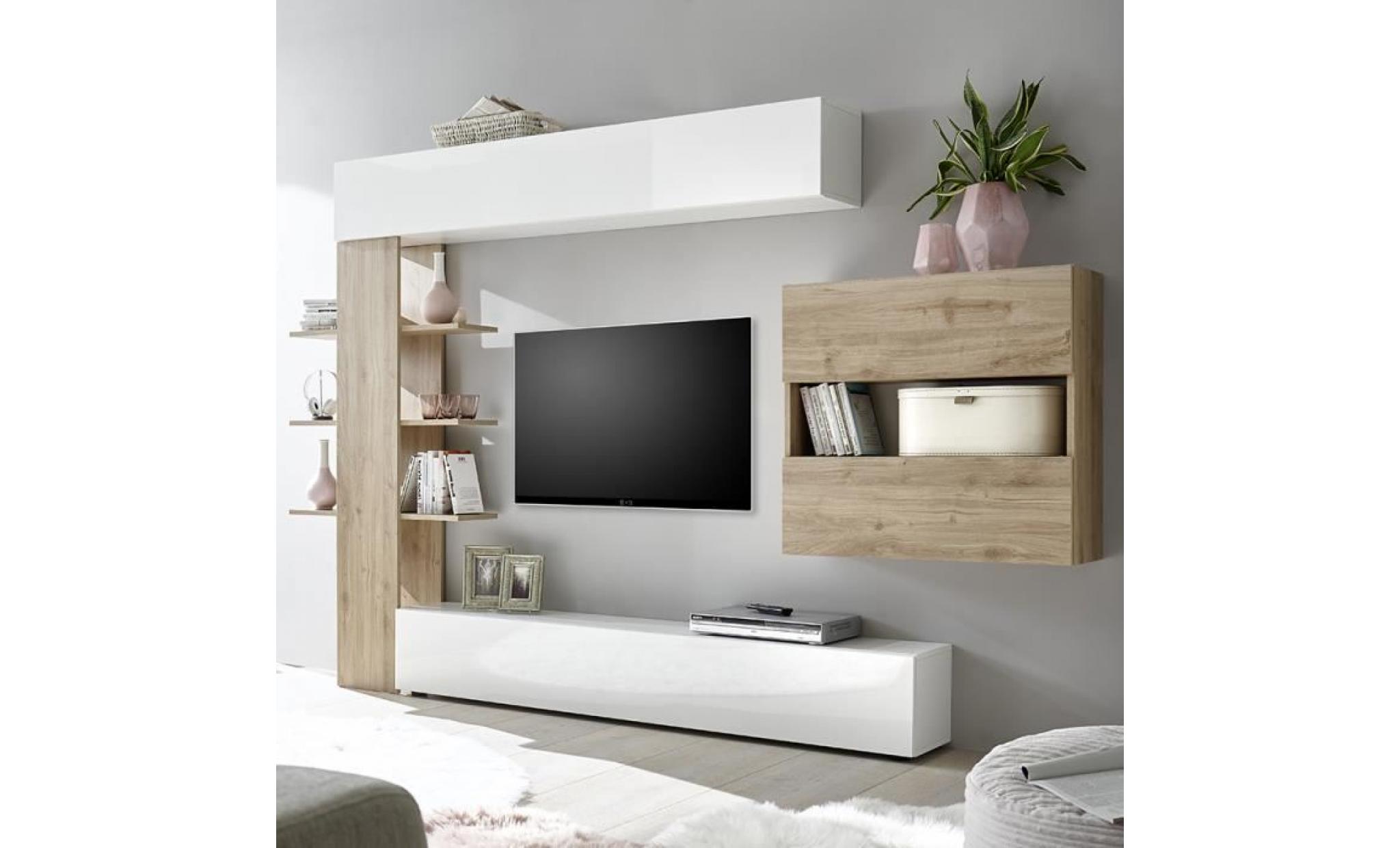 ensemble meubles tv blanc et chêne soprano 3 l 257 x p 30 x h 187 cm marron