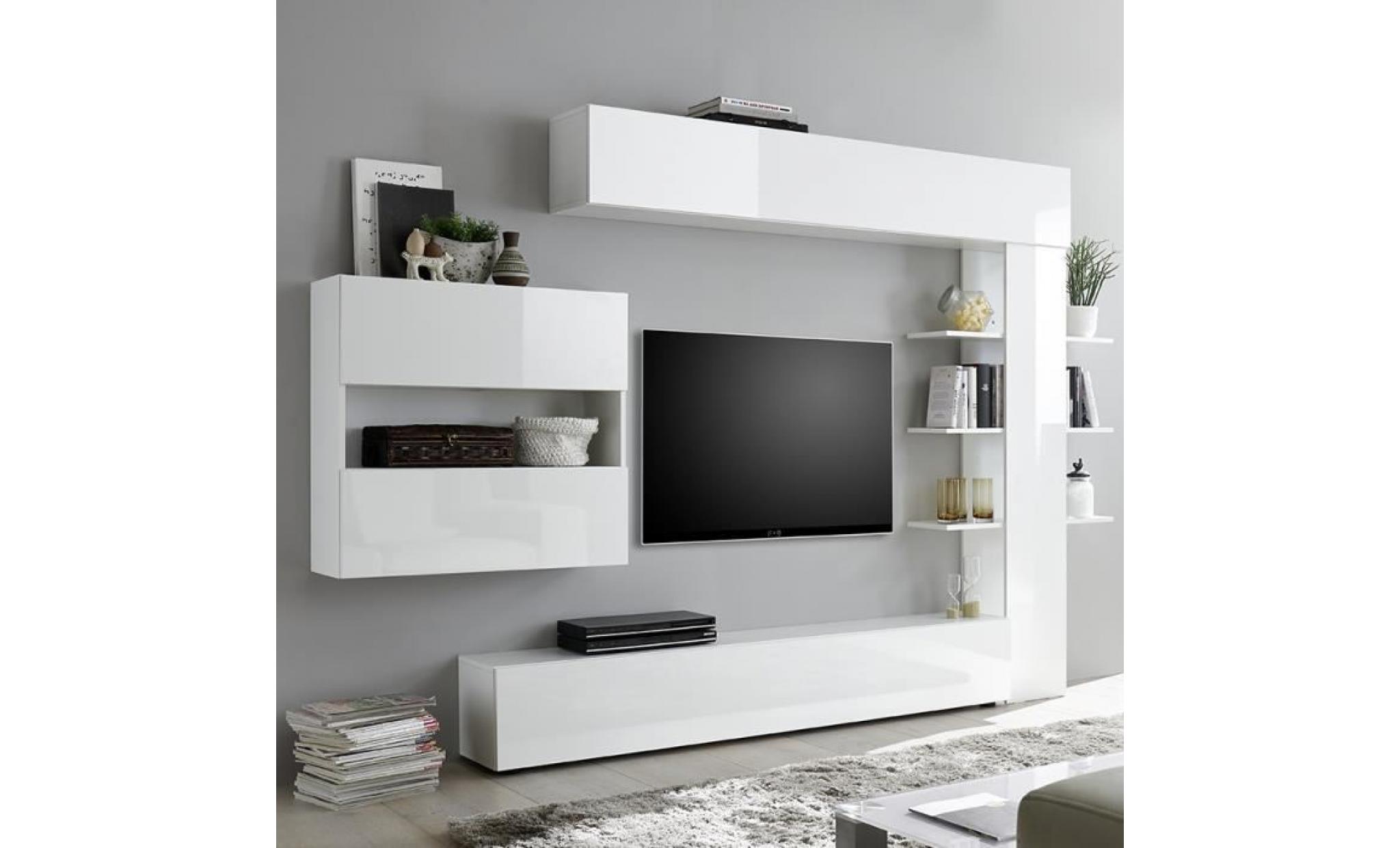 ensemble meubles tv blanc laqué design fino blanc l 257 x p 30 x h 187 cm
