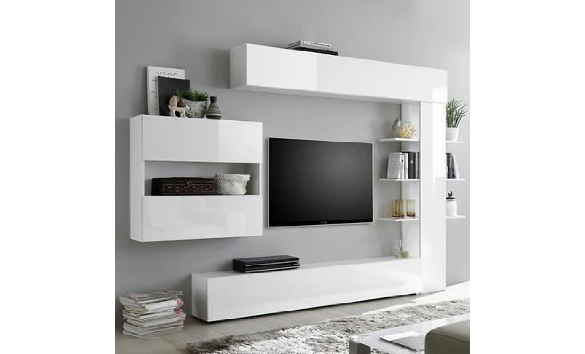 ensemble meubles tv blanc laqué design fino blanc l 257 x p 30 x h 187 cm pas cher
