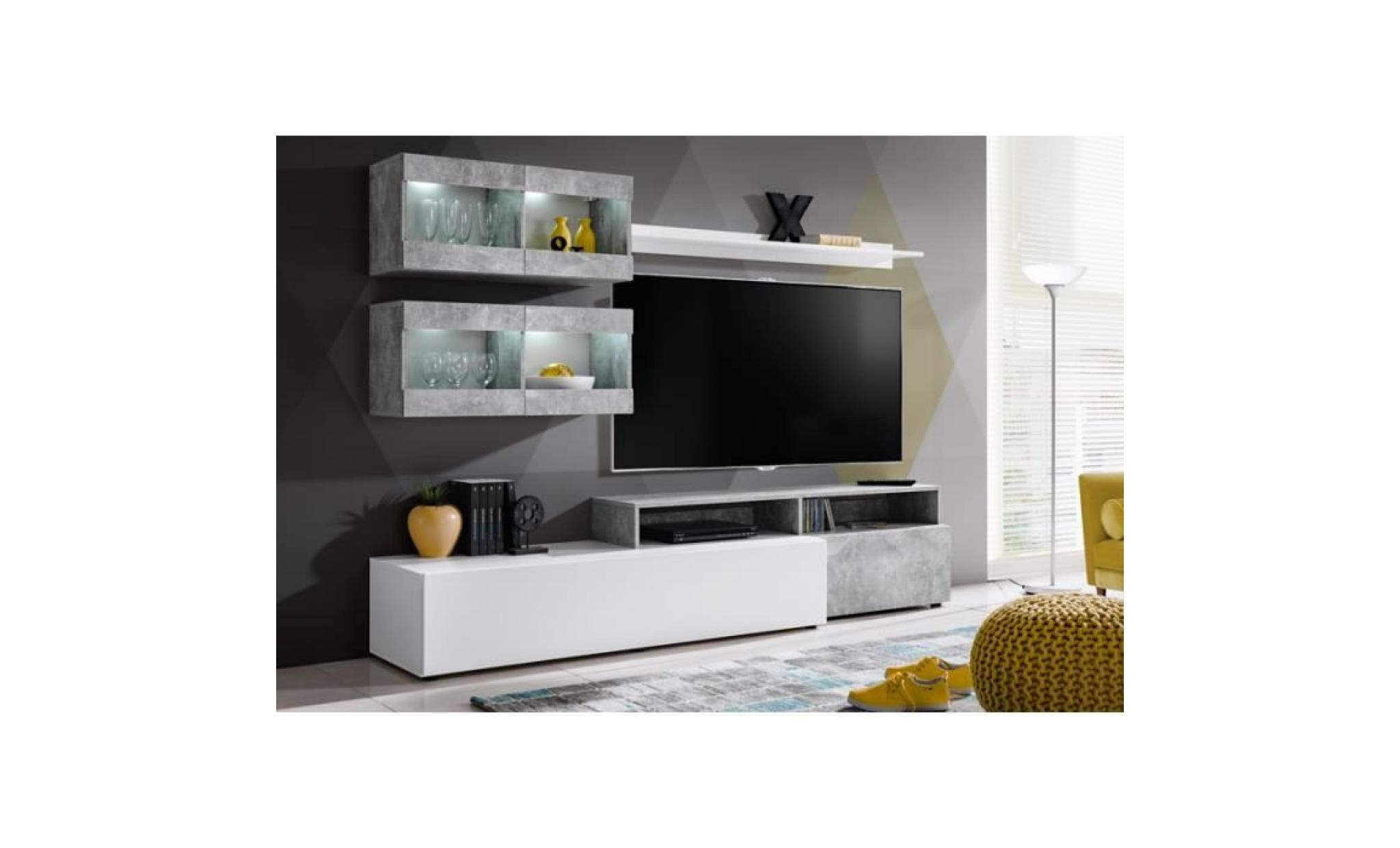 ensemble murale meuble tv   light   6 éléments   blanc