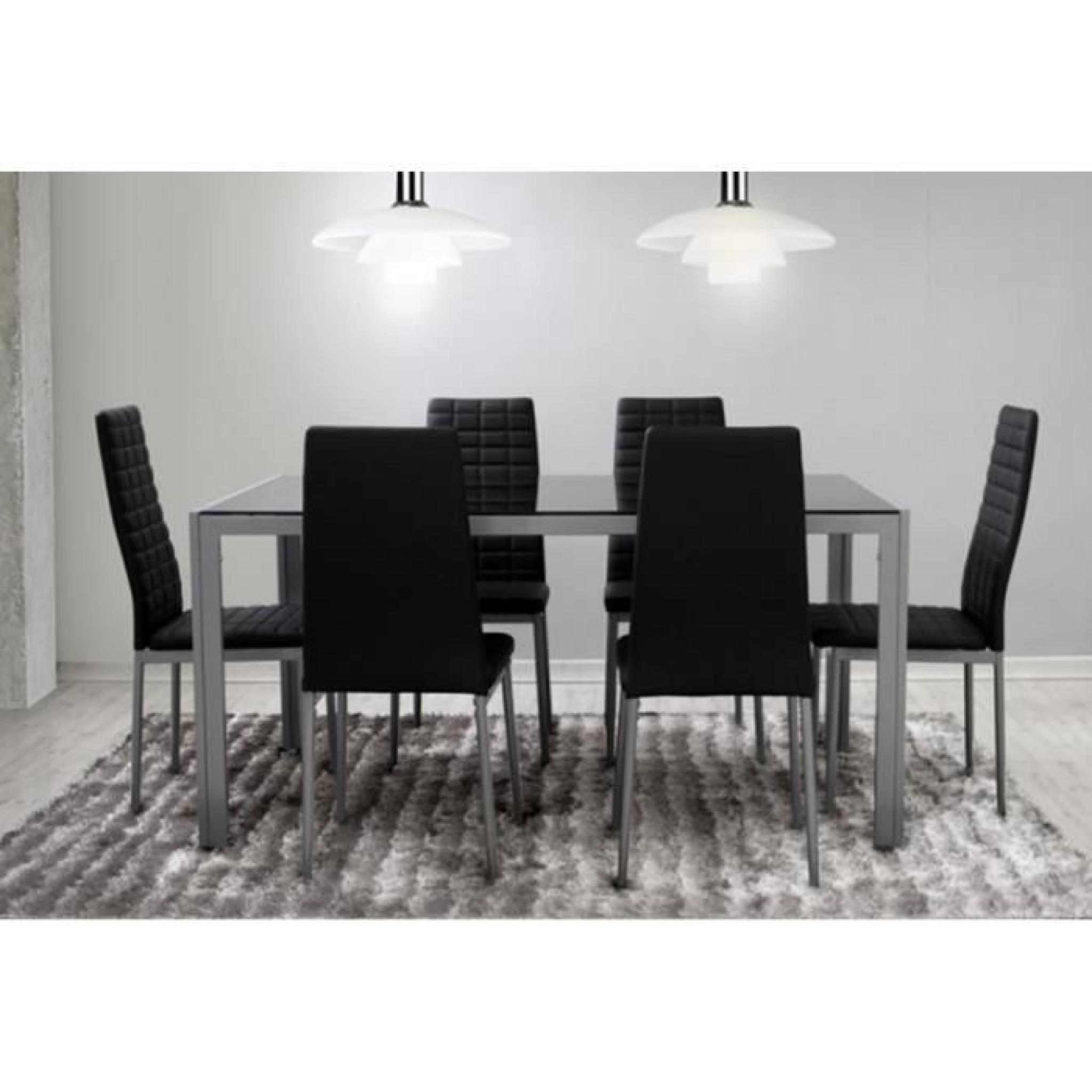Ensemble salle à manger 6 chaises + table Noir-Gris