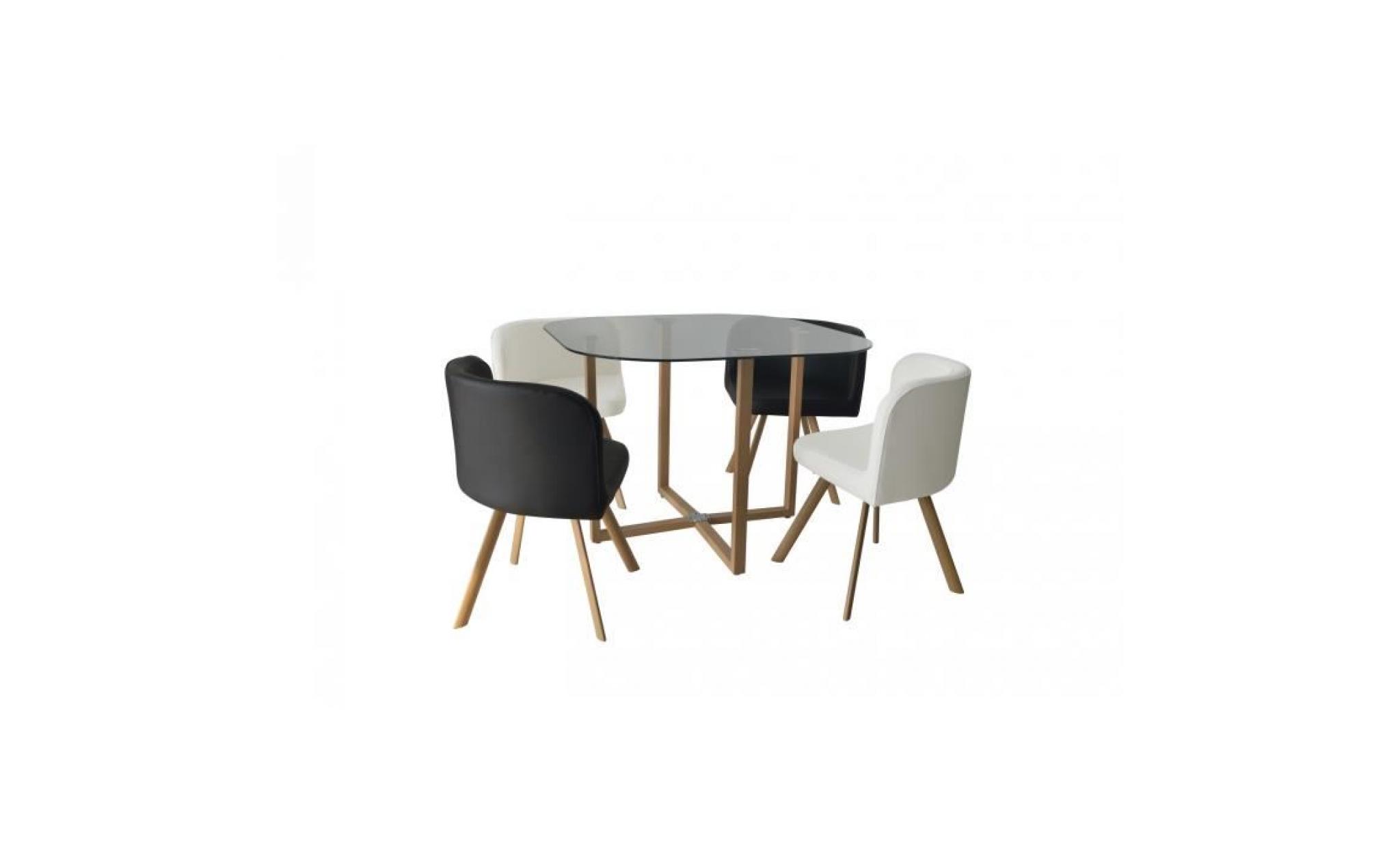 ensemble table + 4 chaises encastrable noir et blanc flen