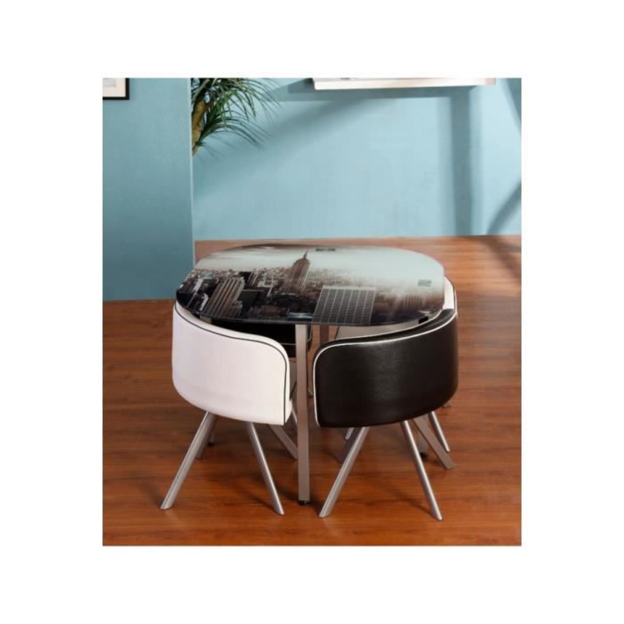 Ensemble table + 4 chaises SKYWARD - Noir et blanc pas cher